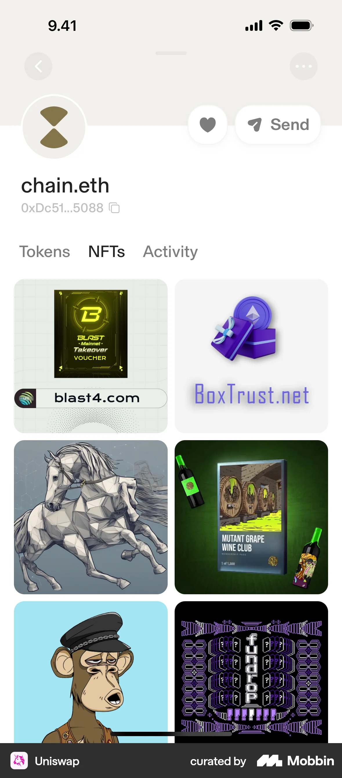 Uniswap iOS screen containing Gallery UI element