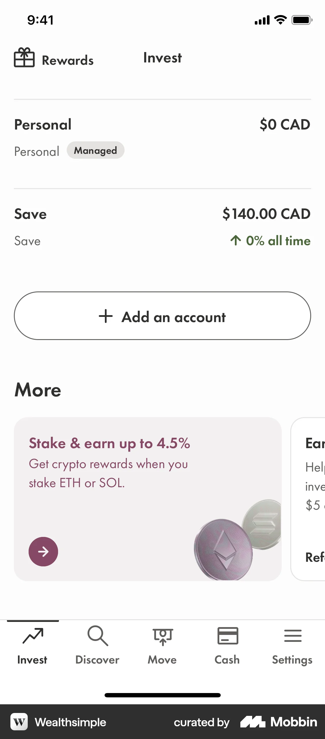 Wealthsimple iOS Wallet & Balance screen