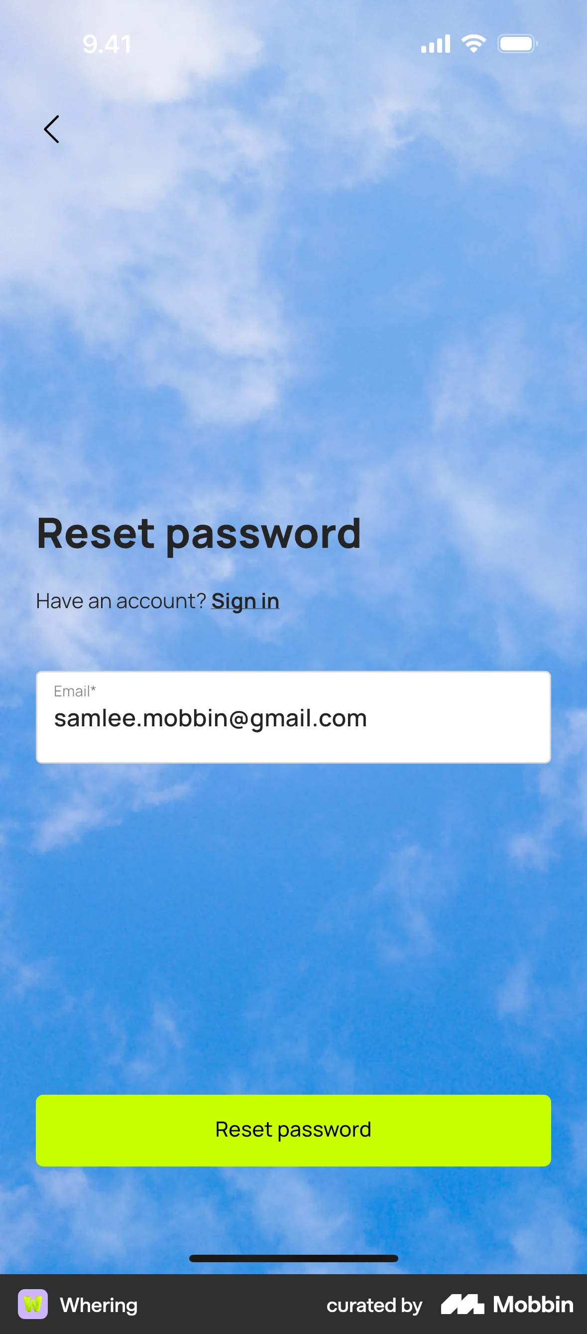 Whering iOS Forgot Password screen