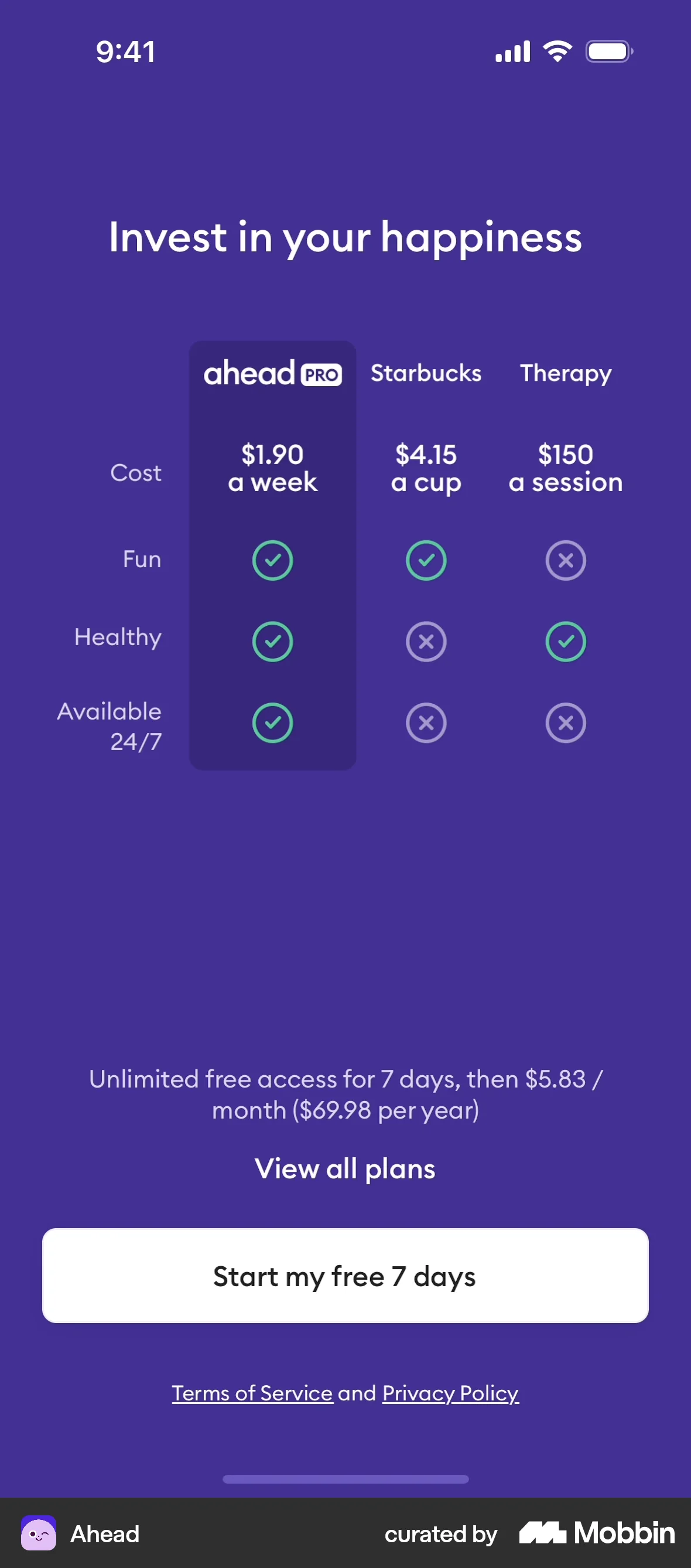 Ahead iOS Subscription & Paywall screen