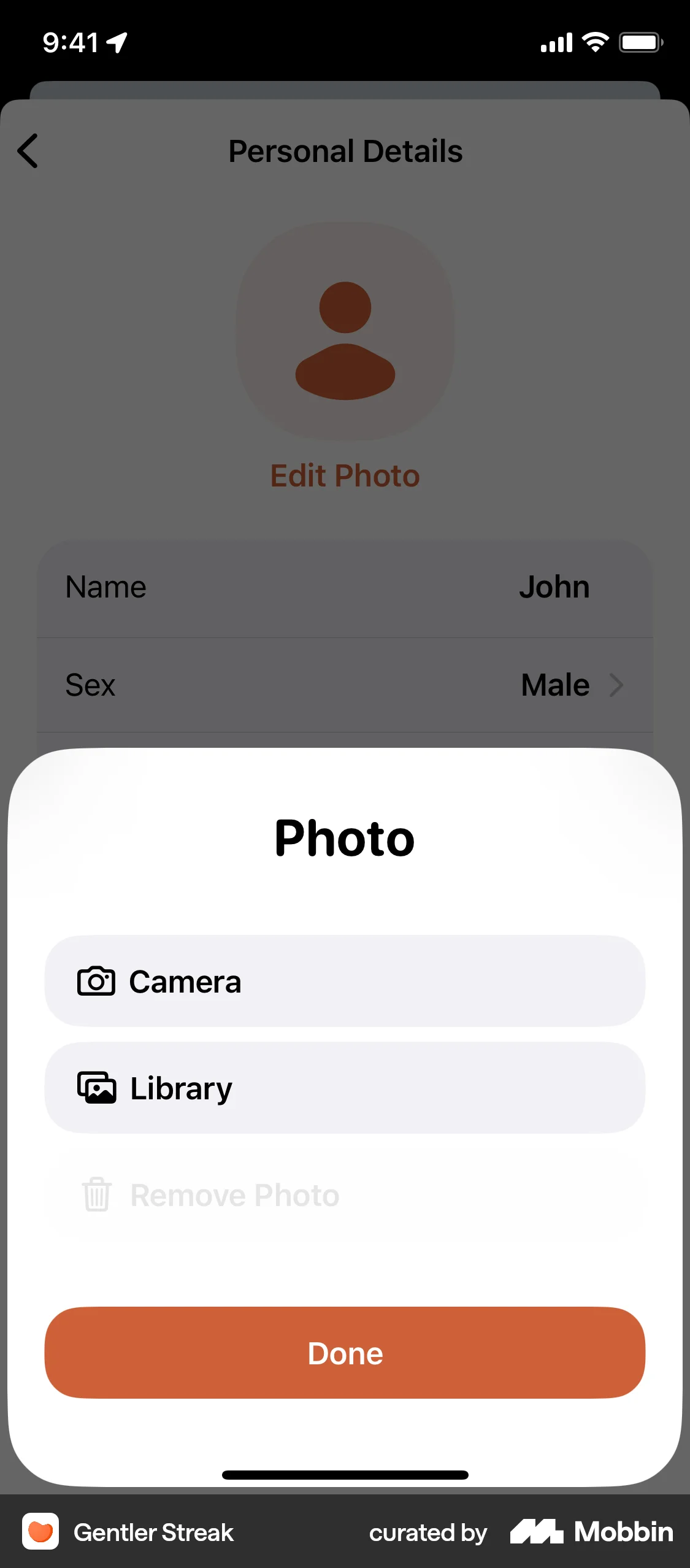 Gentler Streak iOS Upload & Download screen