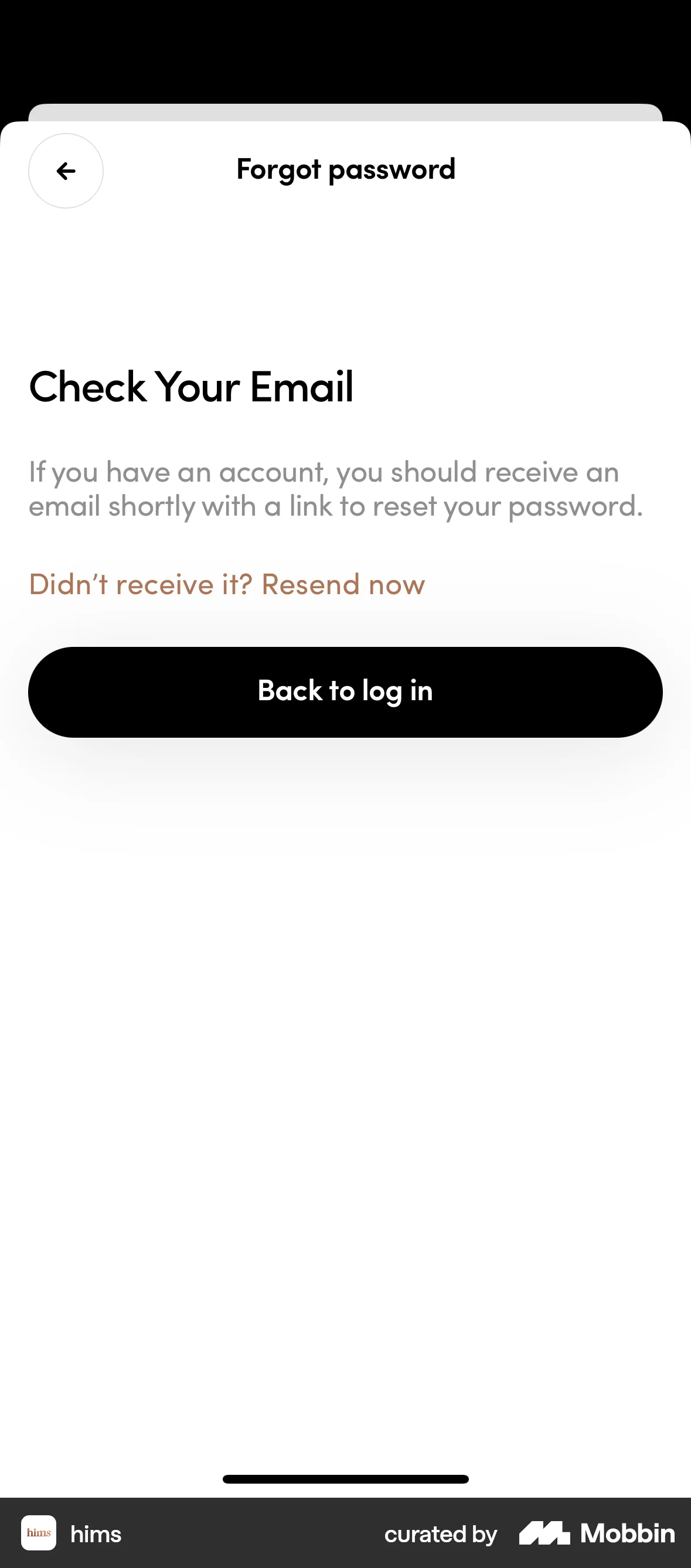 Hims iOS Forgot Password screen