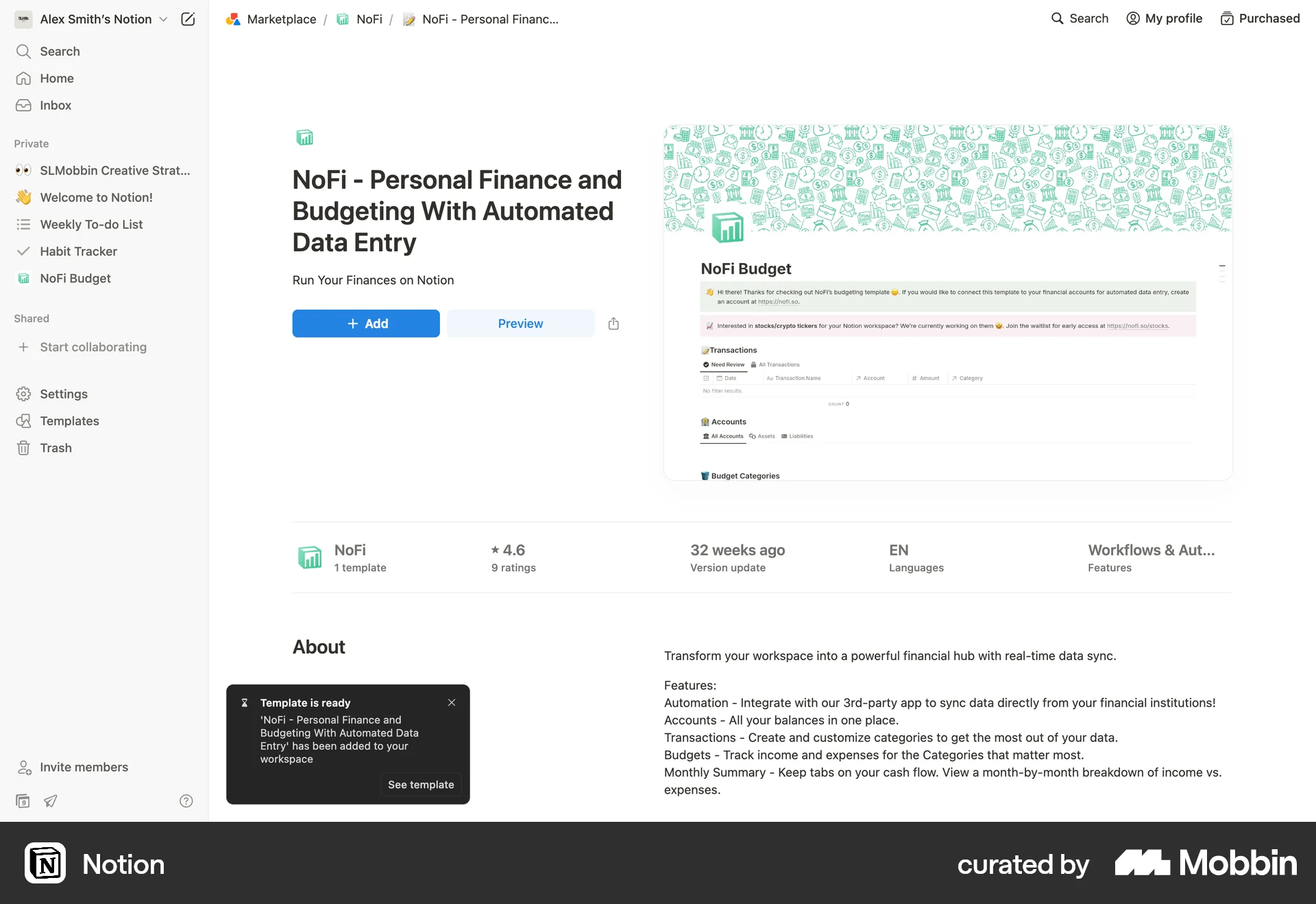 Notion Web screen containing Toast UI element