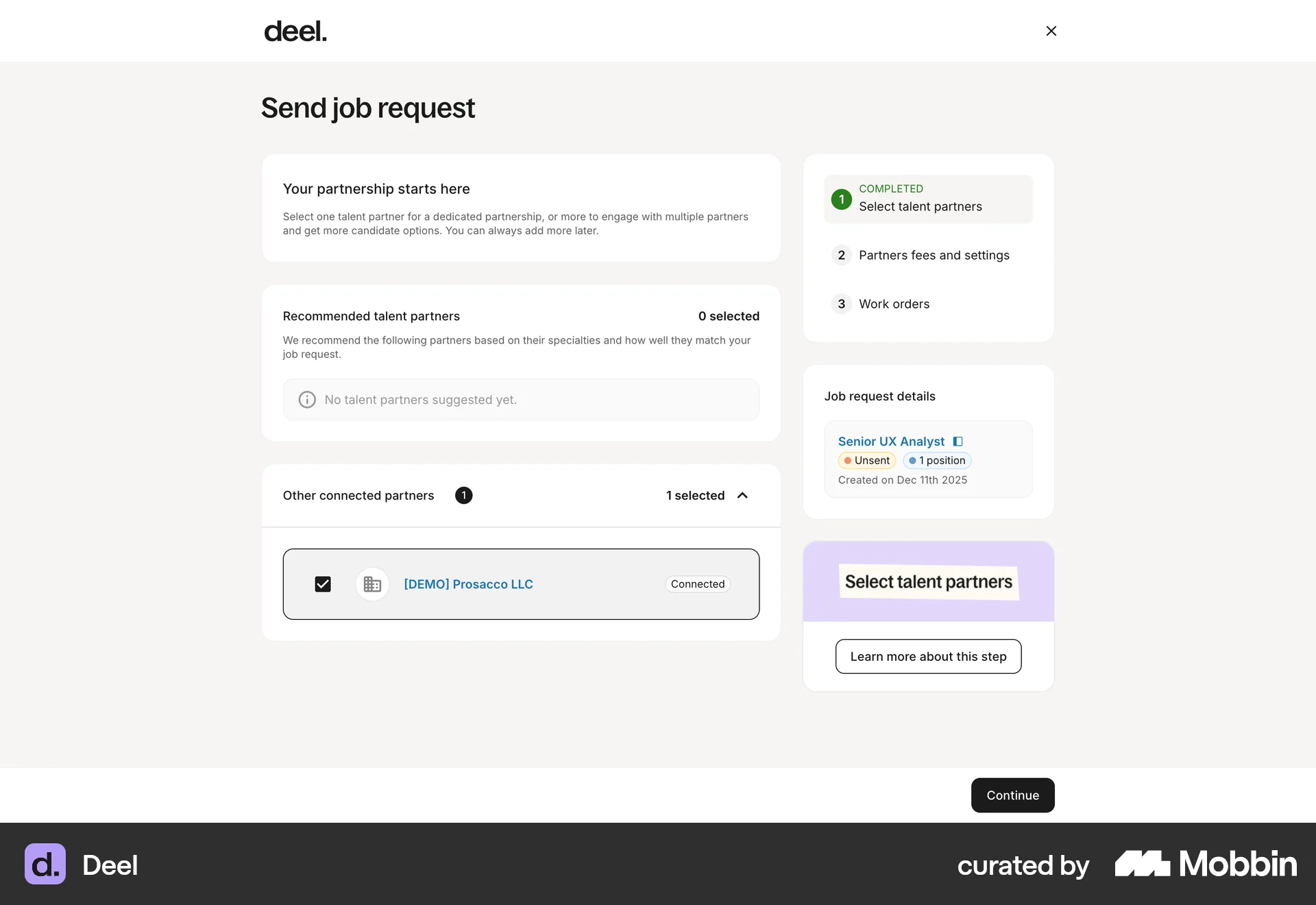 Deel Web Wizard UI screen
