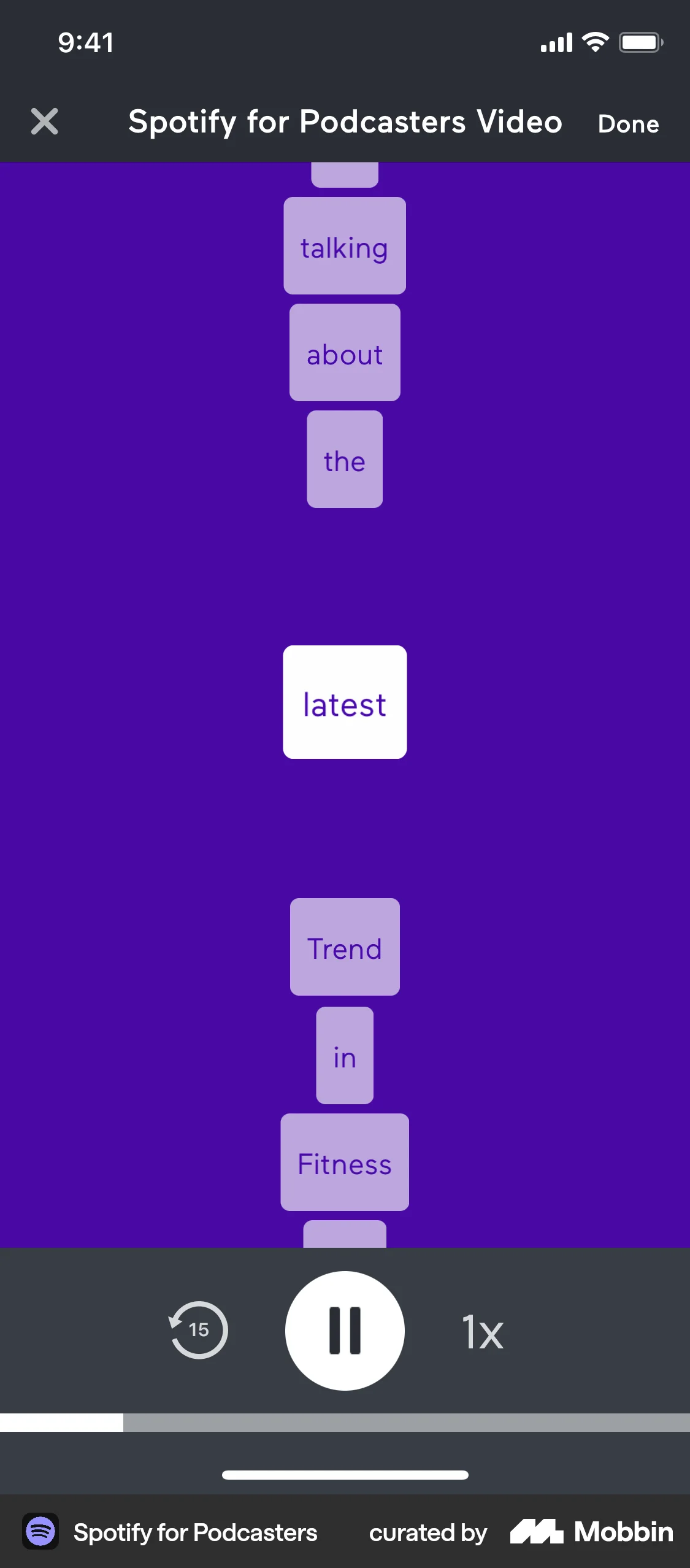 Spotify for Creators iOS Audio Player screen