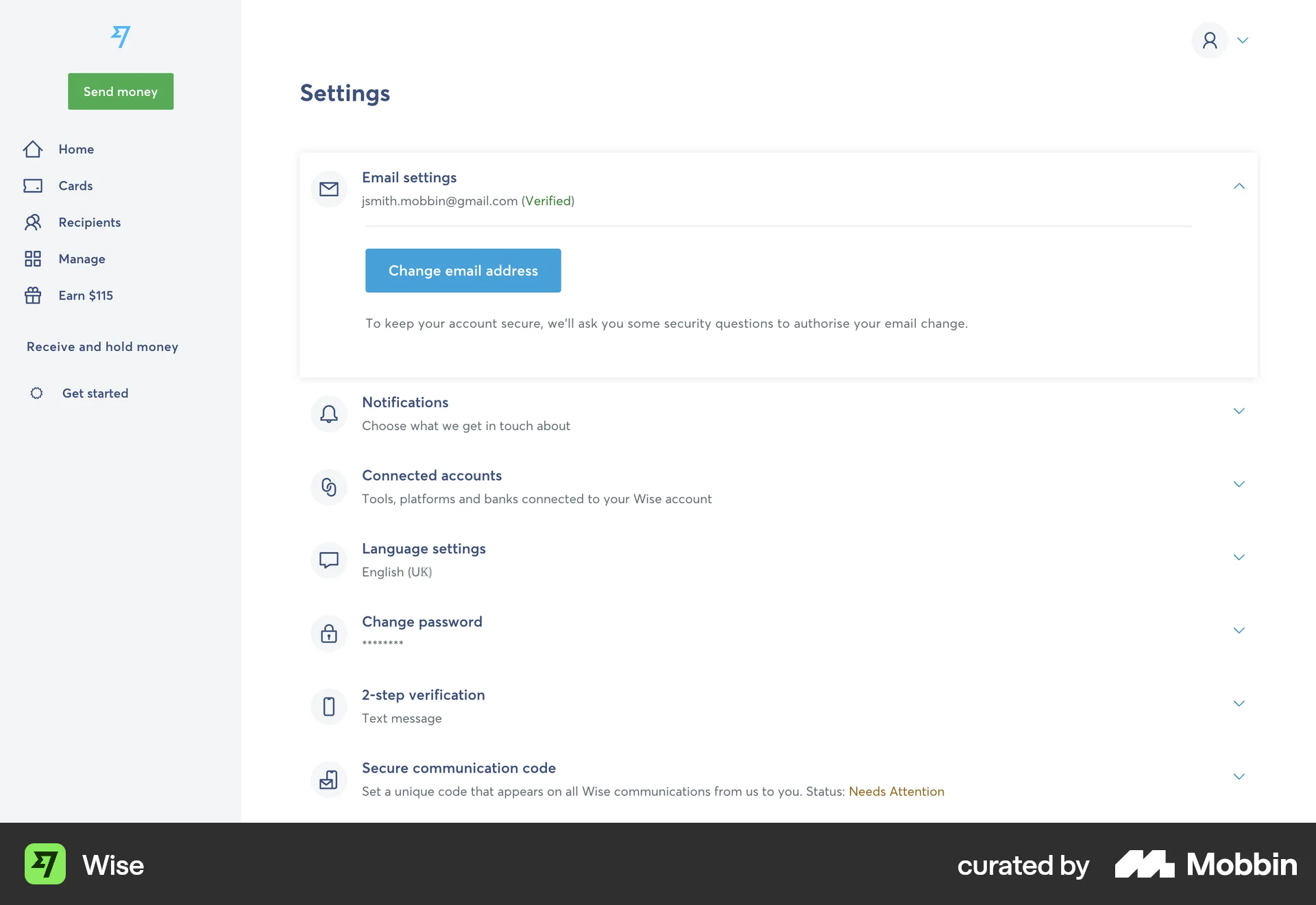 Wise Web screen containing Accordion UI element