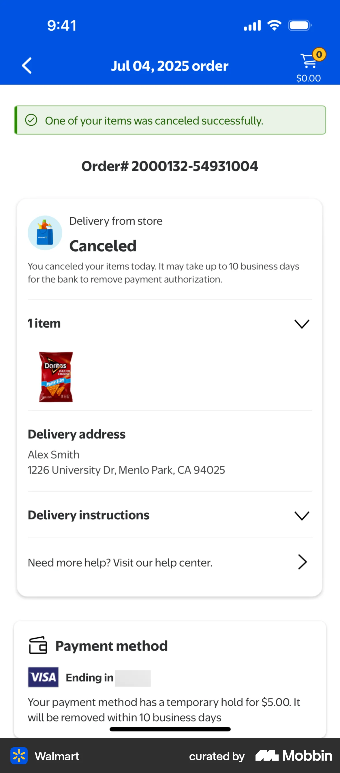 Walmart iOS Acknowledgement & Success screen