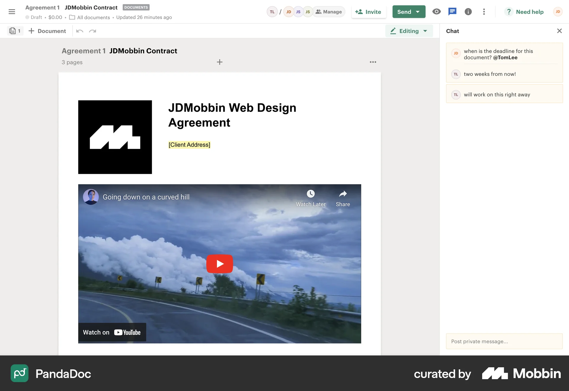 PandaDoc Web Chat Detail screen