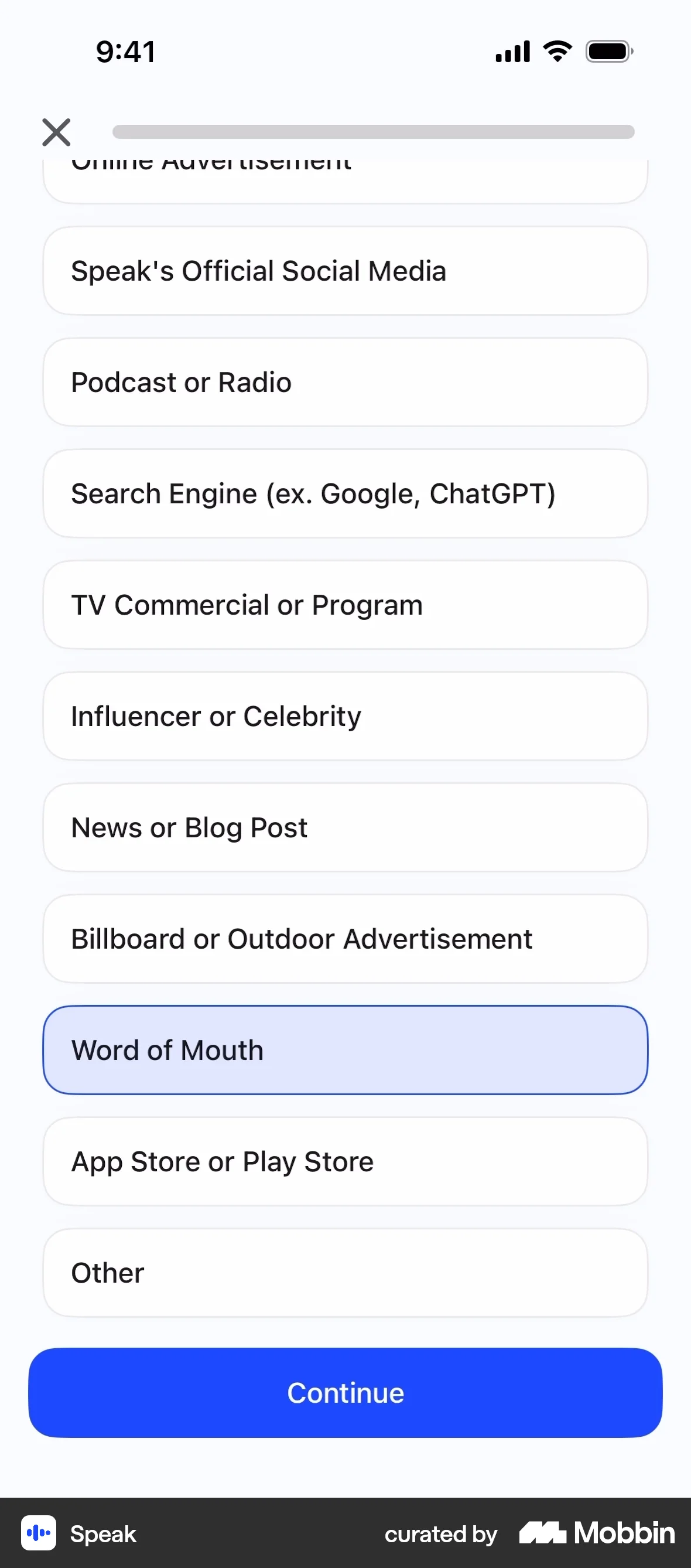 Speak Onboarding screen