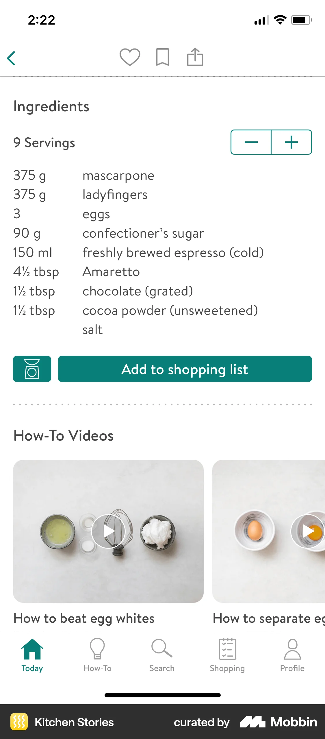 Kitchen Stories iOS Recipe Detail screen
