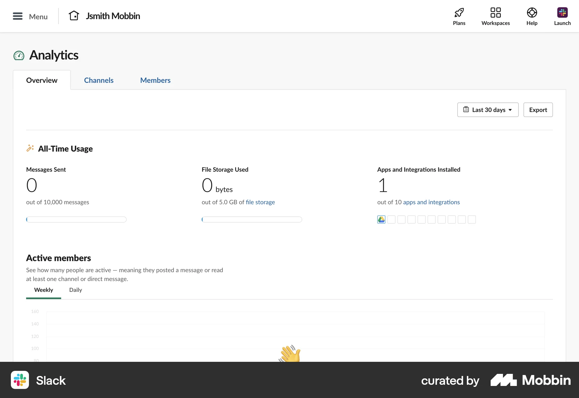 Slack Web Dashboard screen