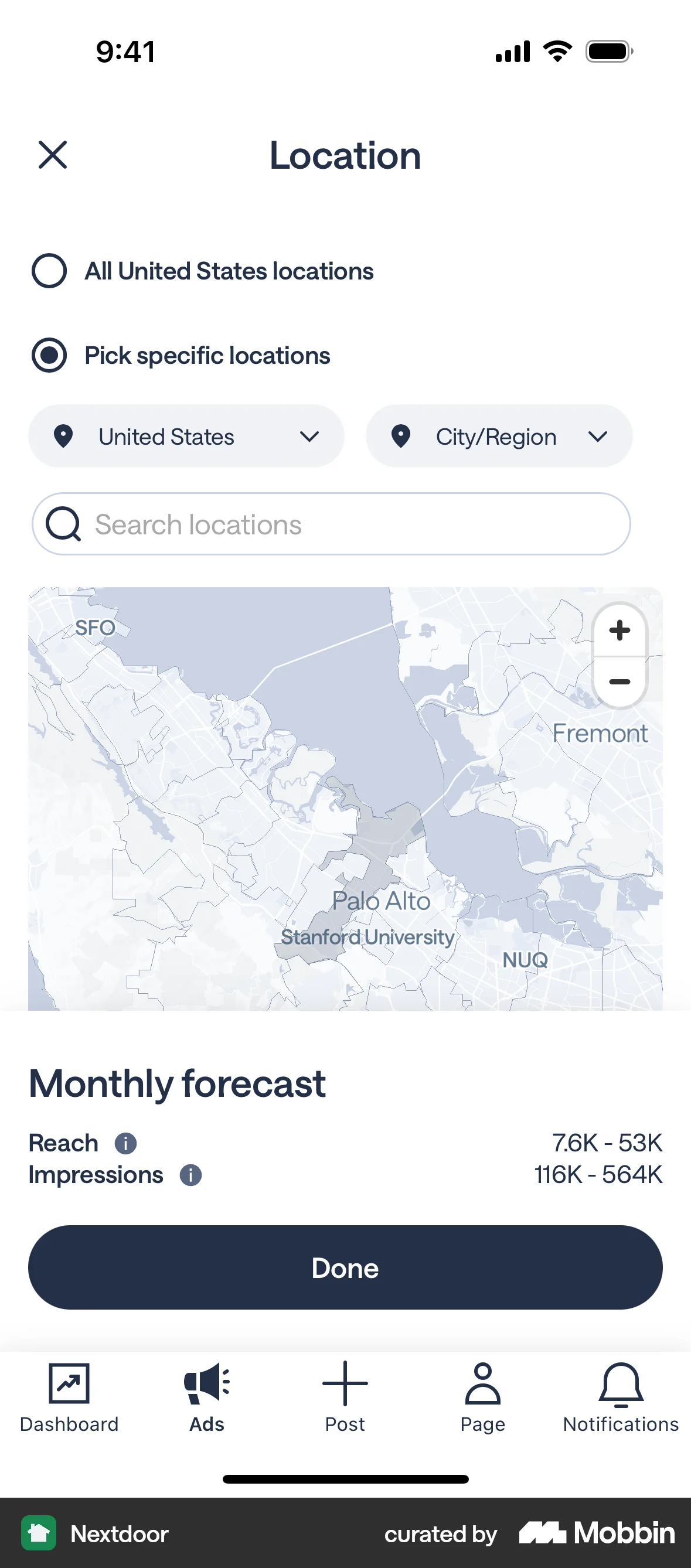Nextdoor iOS screen containing Radio Button UI element