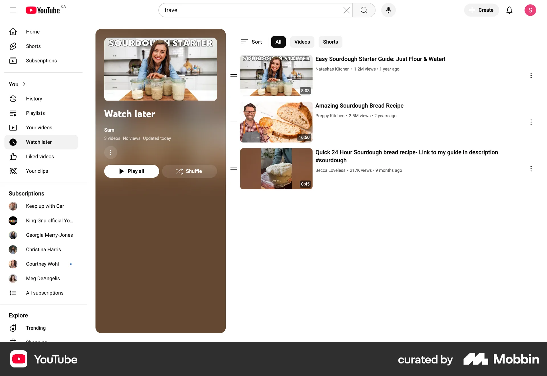 YouTube Web Playlists screen
