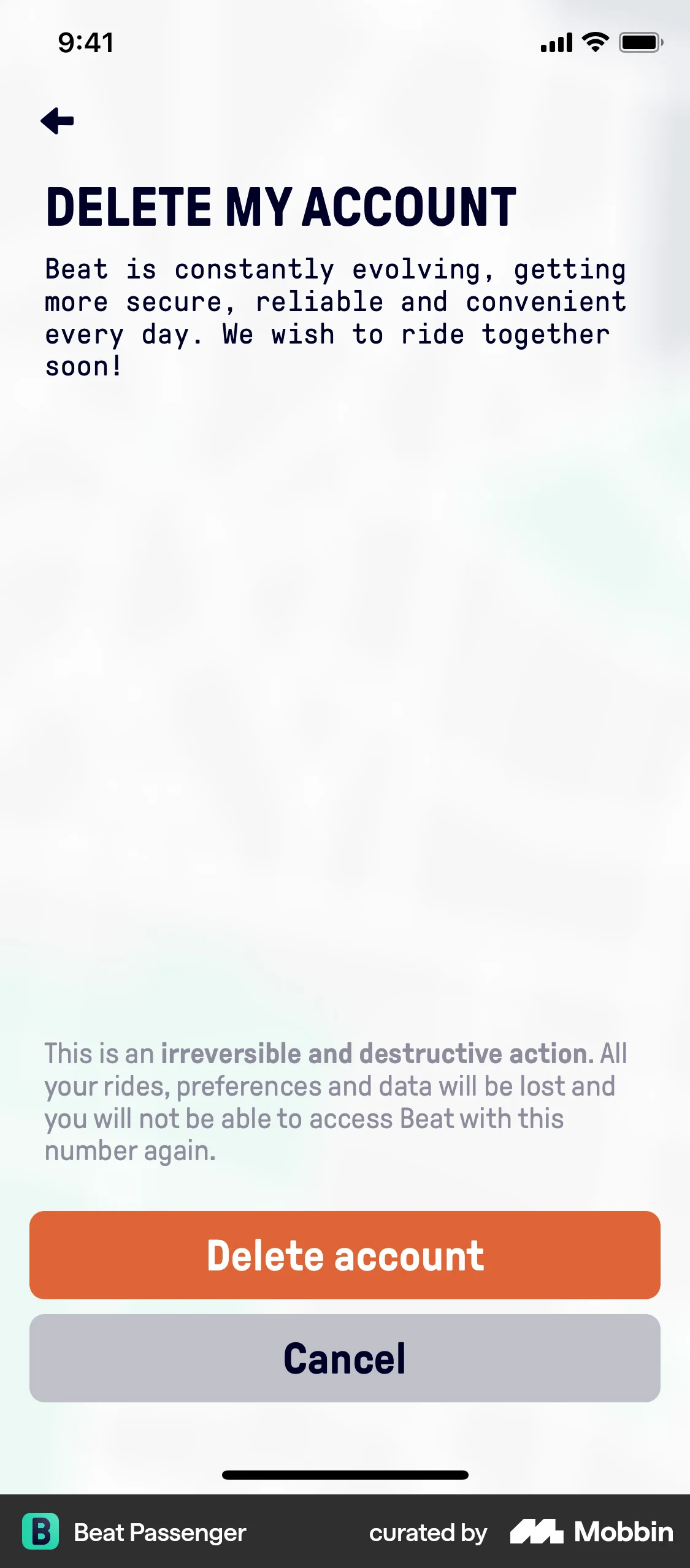 Beat Passenger iOS Delete screen