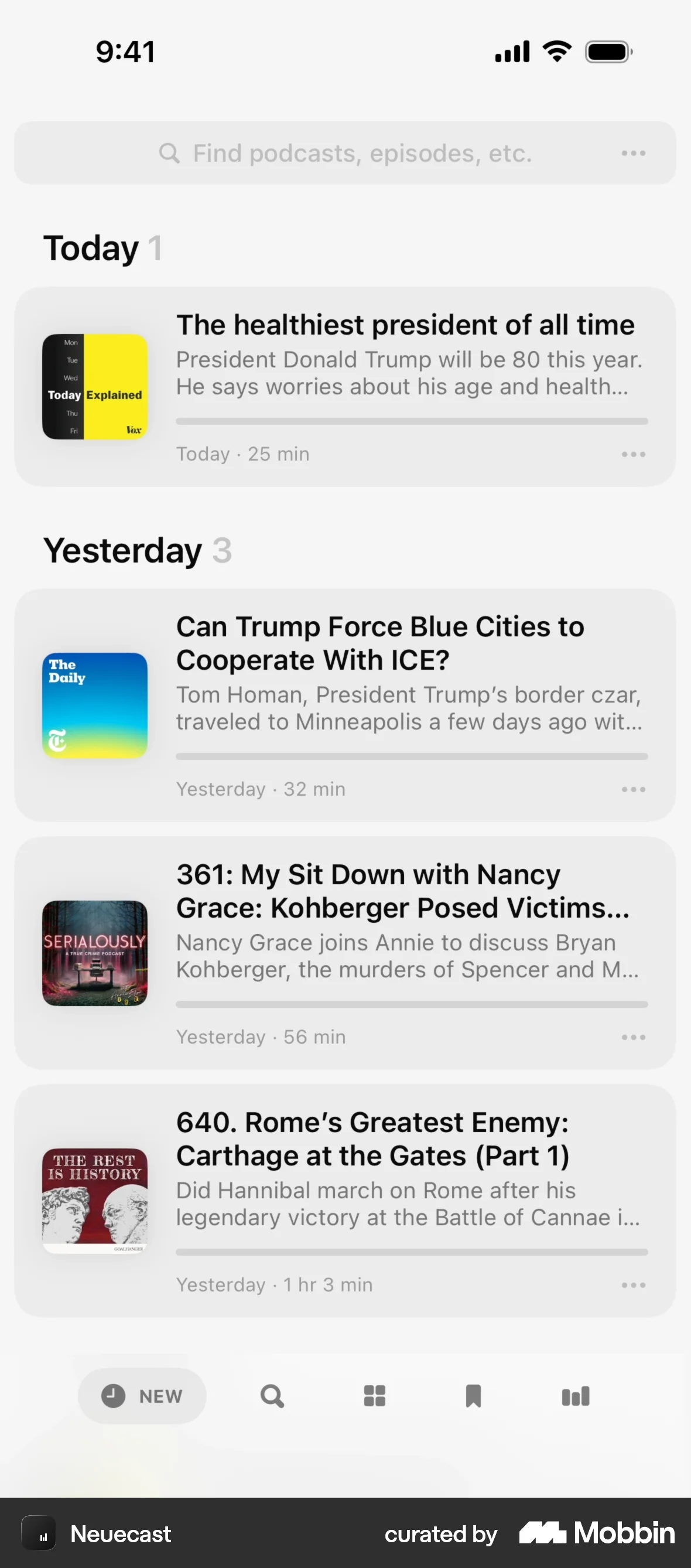 Neuecast iOS screen containing Progress Indicator UI element