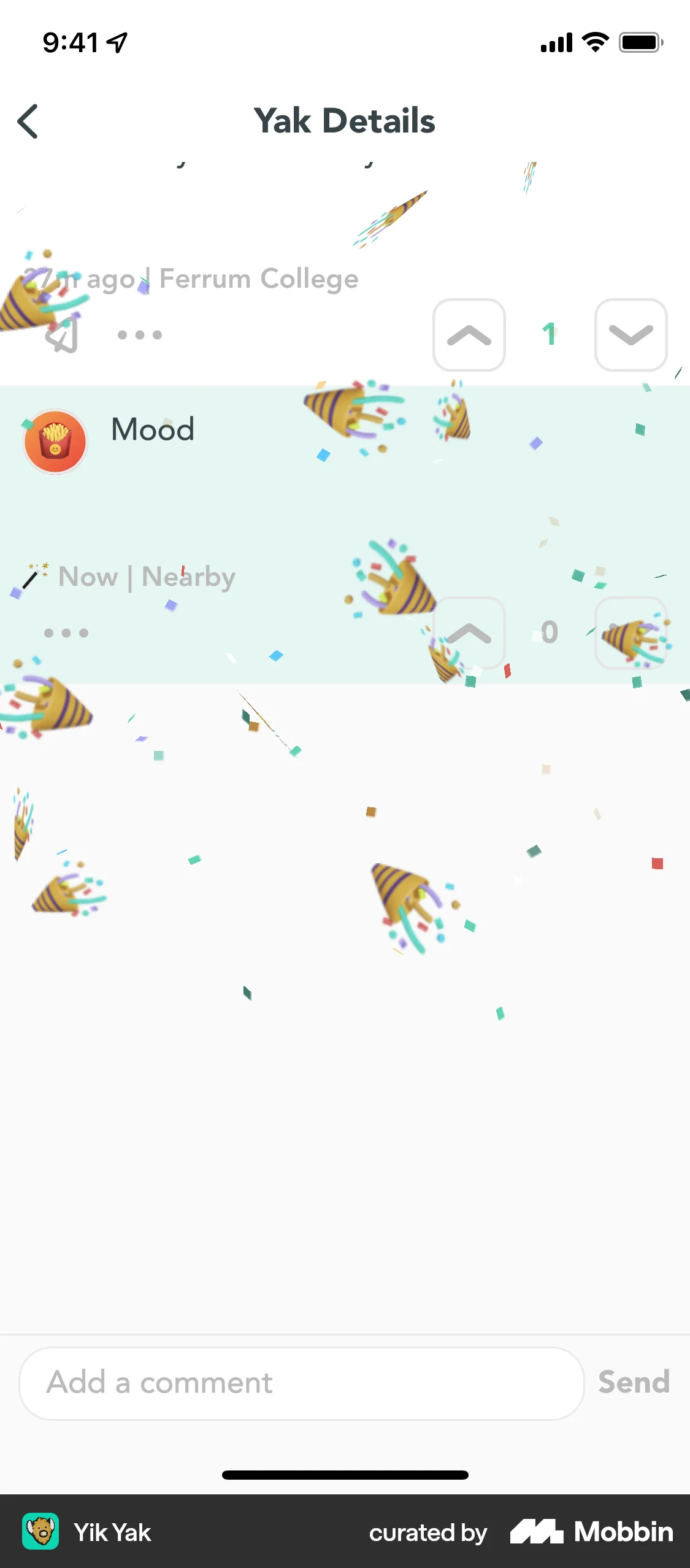 Yik Yak iOS Confetti screen