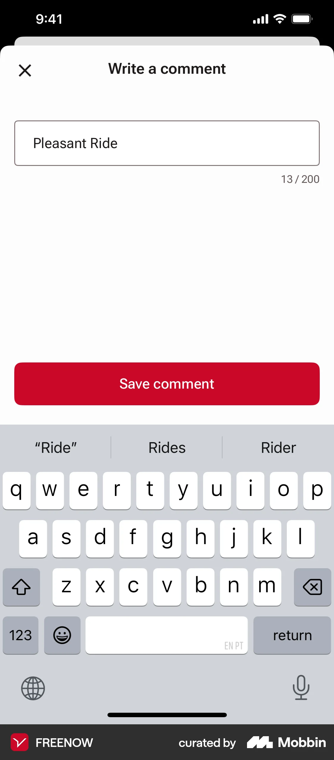 Freenow iOS screen containing Text Field UI element