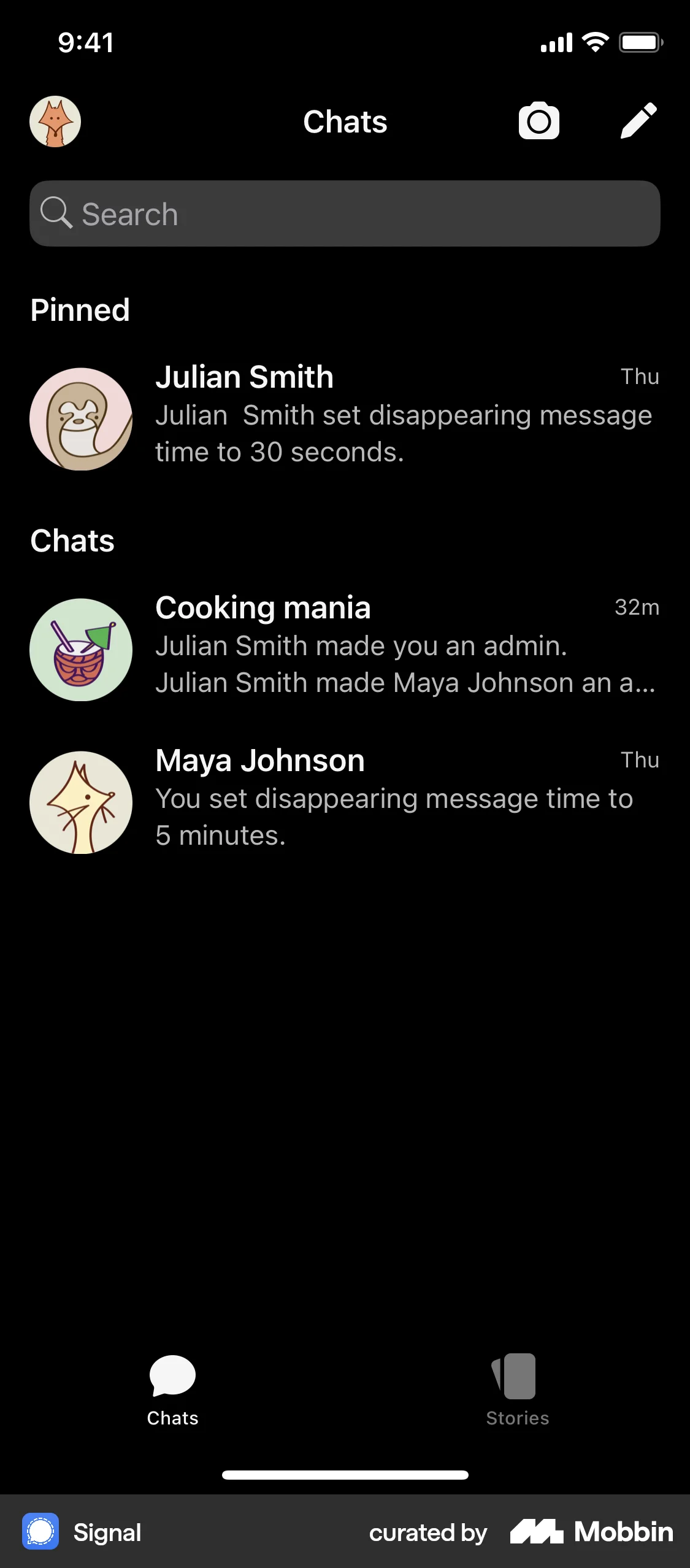 Signal iOS Dark Mode screen