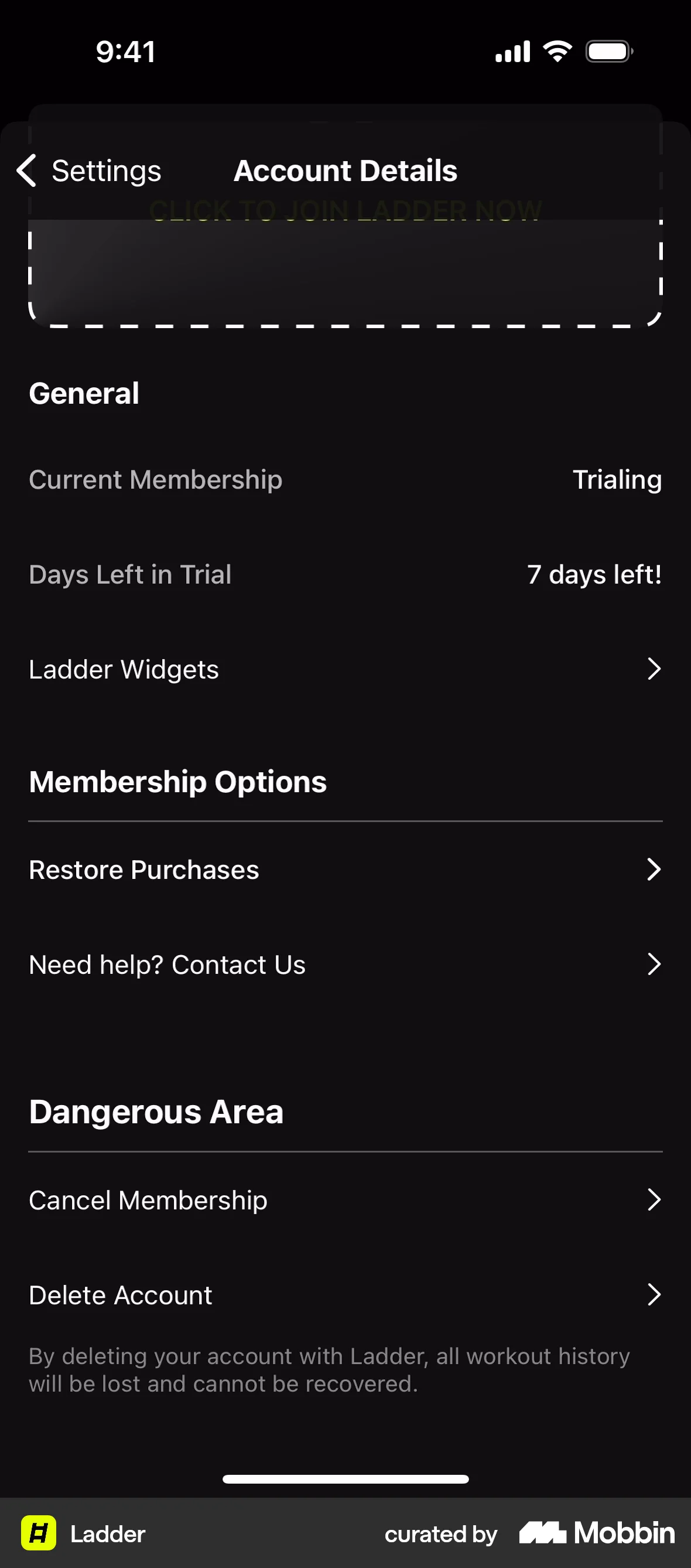 Ladder iOS Billing screen