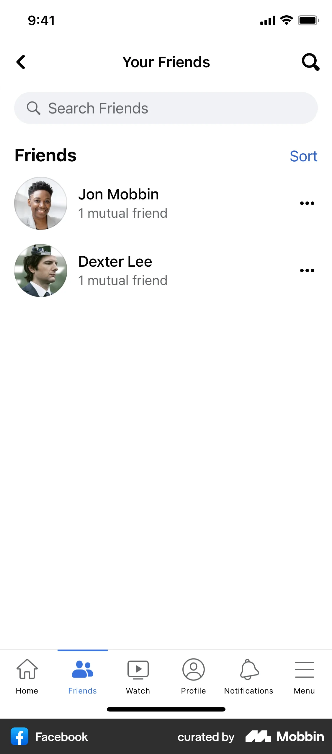 Facebook iOS Followers & Following screen