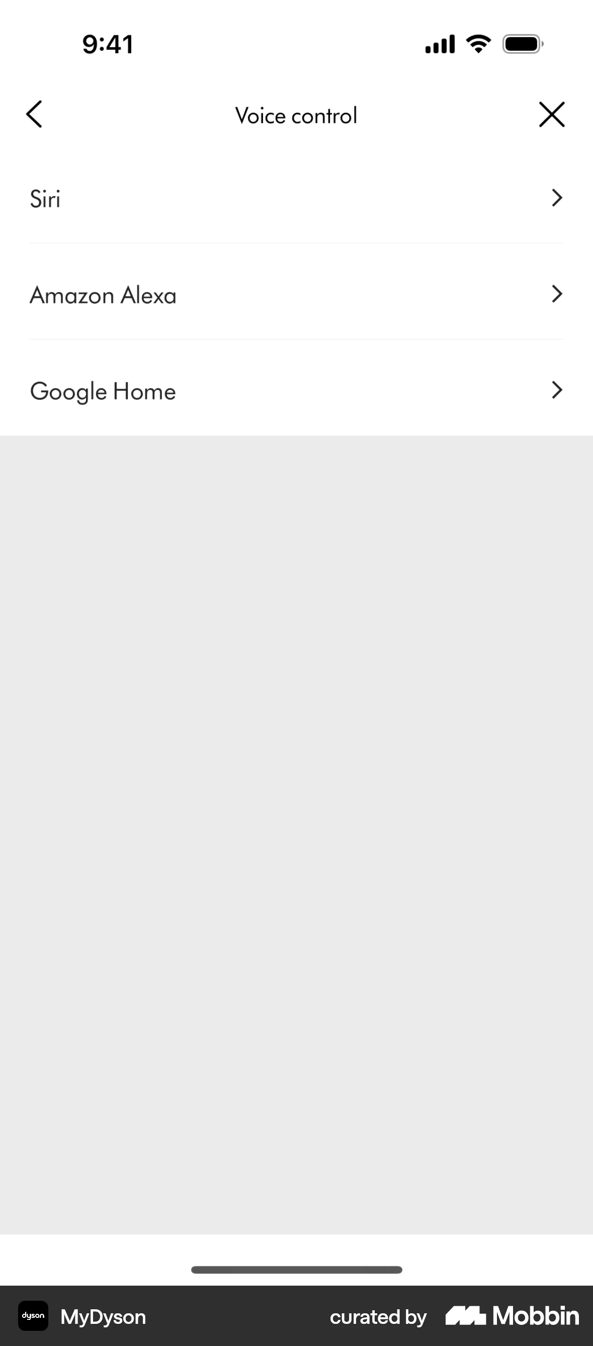 MyDyson iOS Voice UI screen