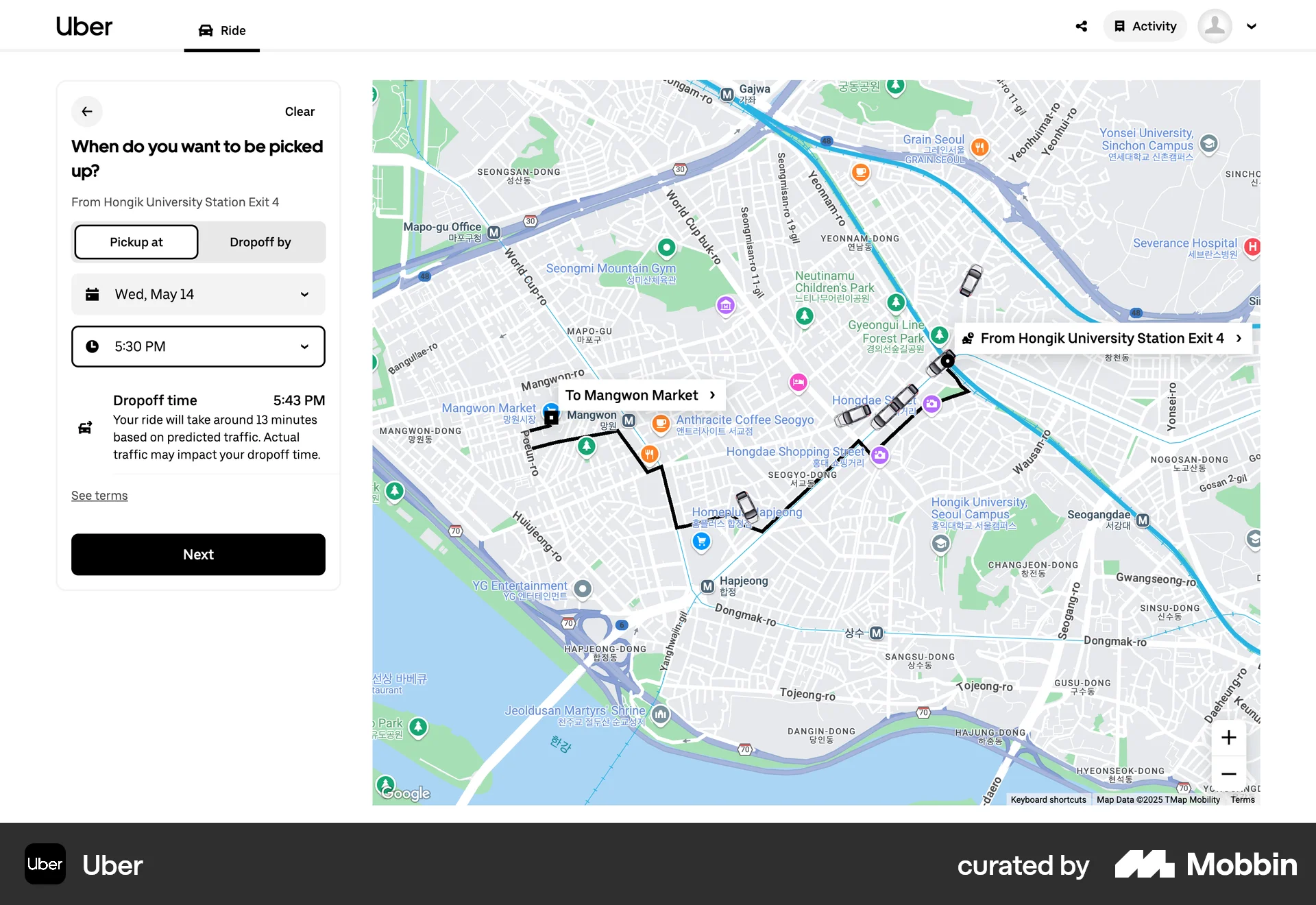 Uber Web screen containing Segmented Control UI element