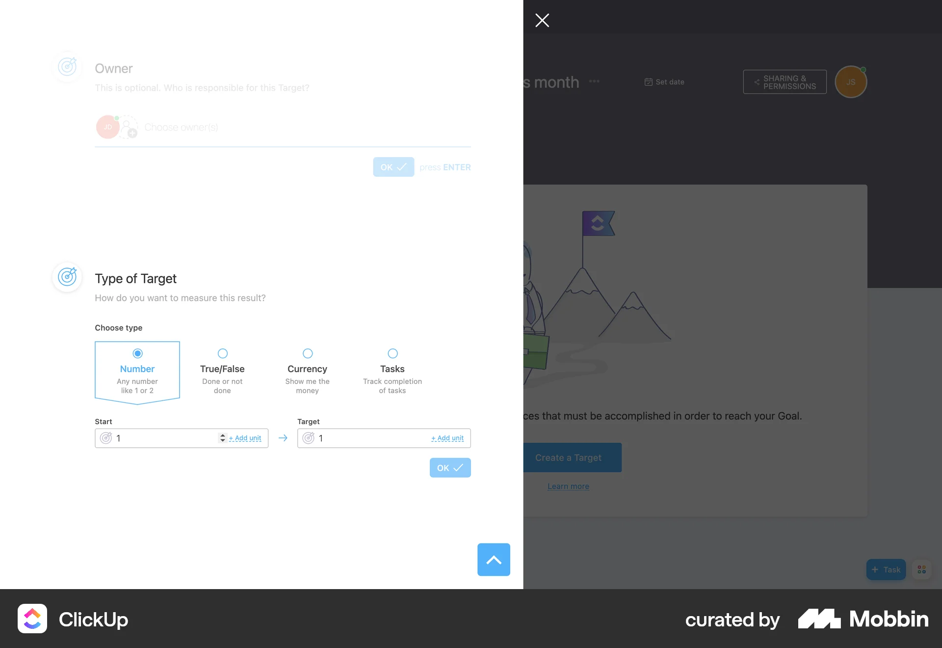 ClickUp Web screen containing Stepper UI element