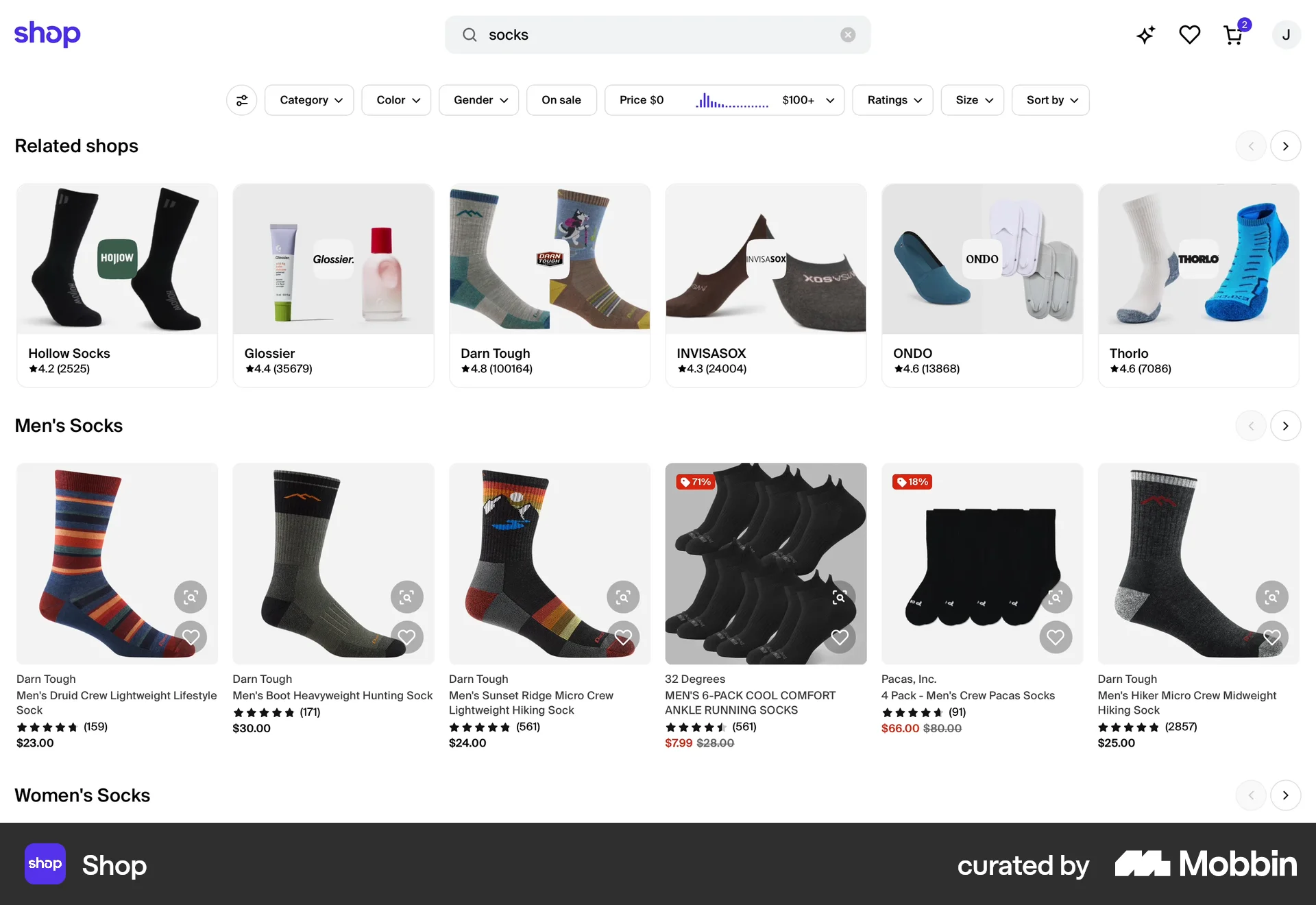 Shop Web Pricing screen
