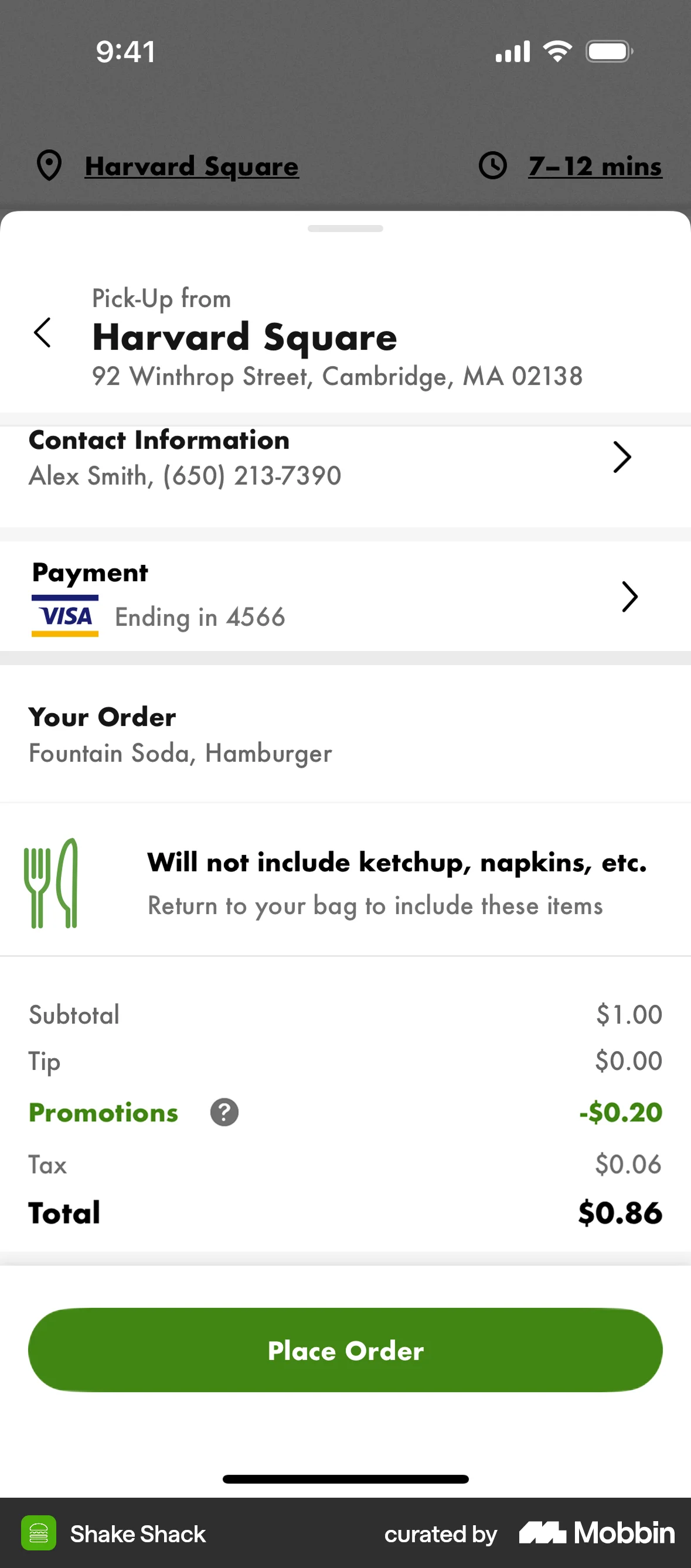 Shake Shack iOS Checkout screen