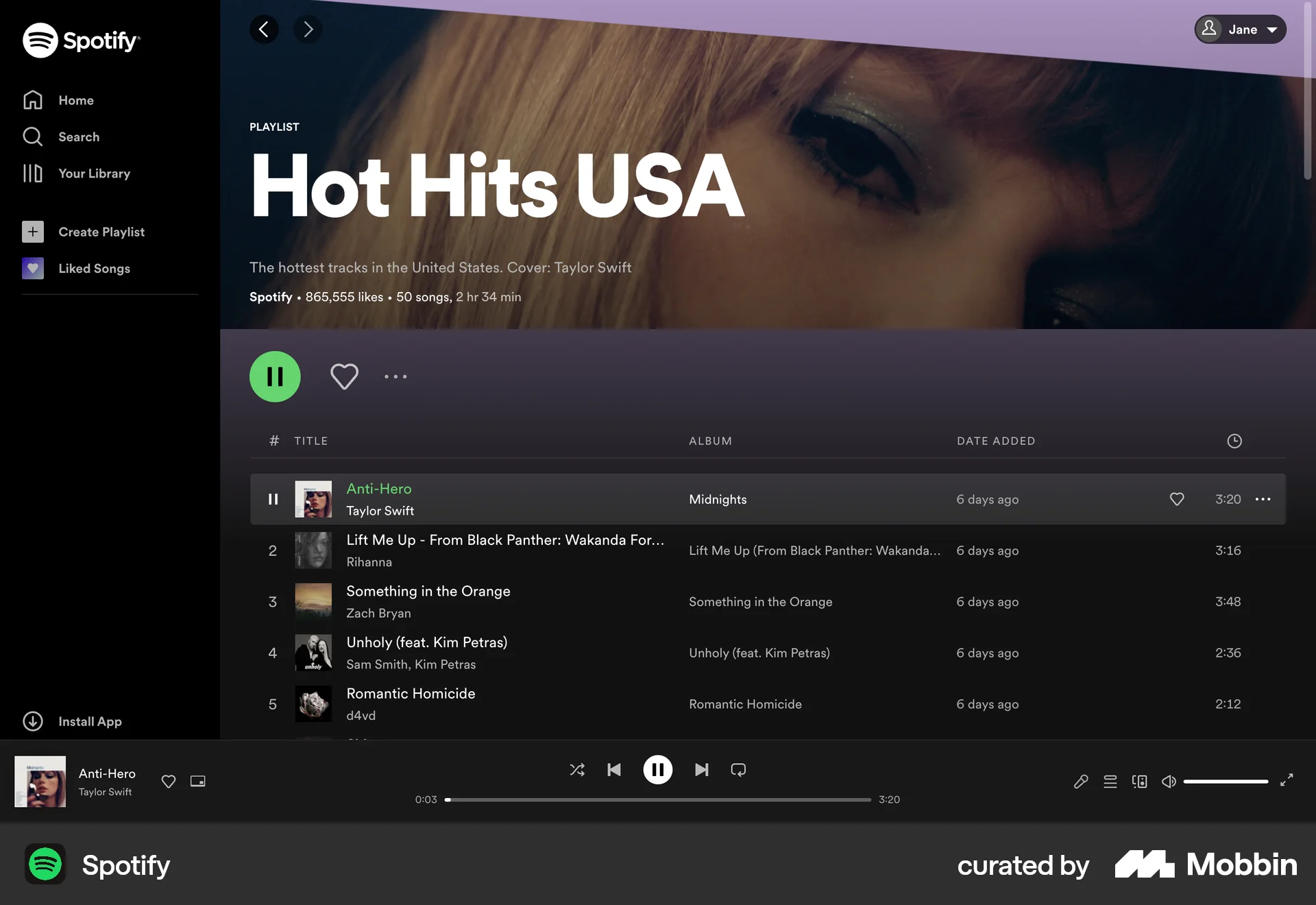 Spotify Web Audio Player screen