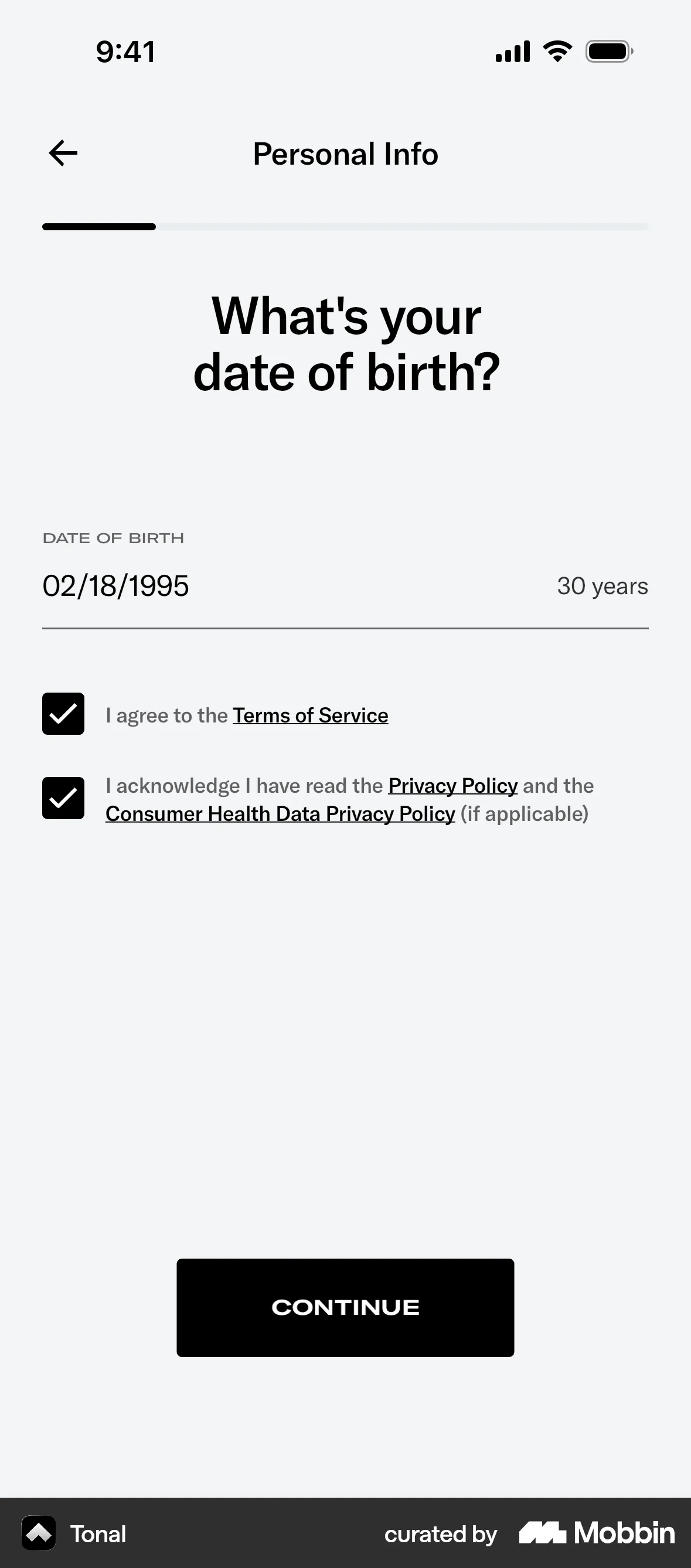 Tonal Onboarding screen