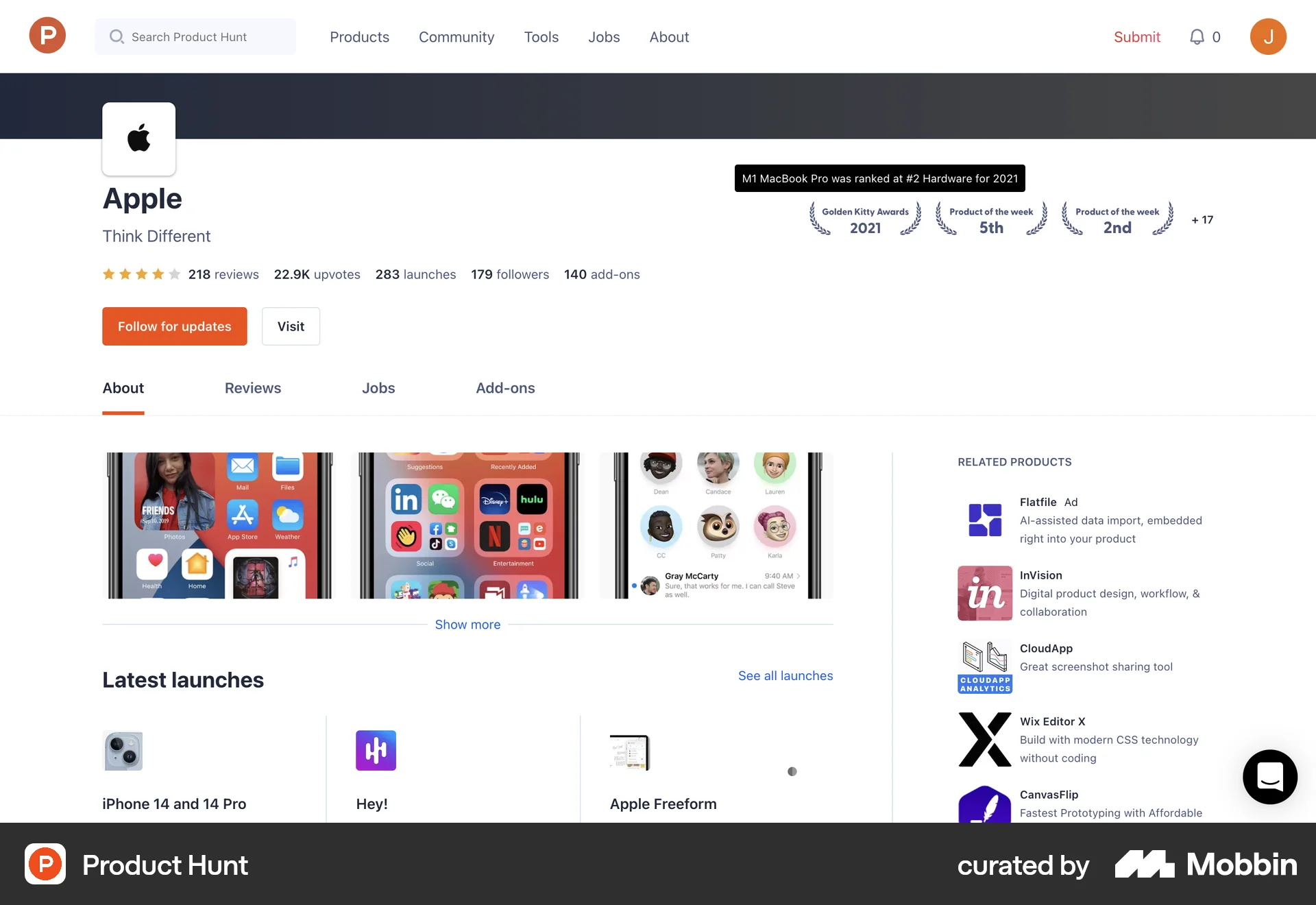 Product Hunt Web Achievements & Awards screen