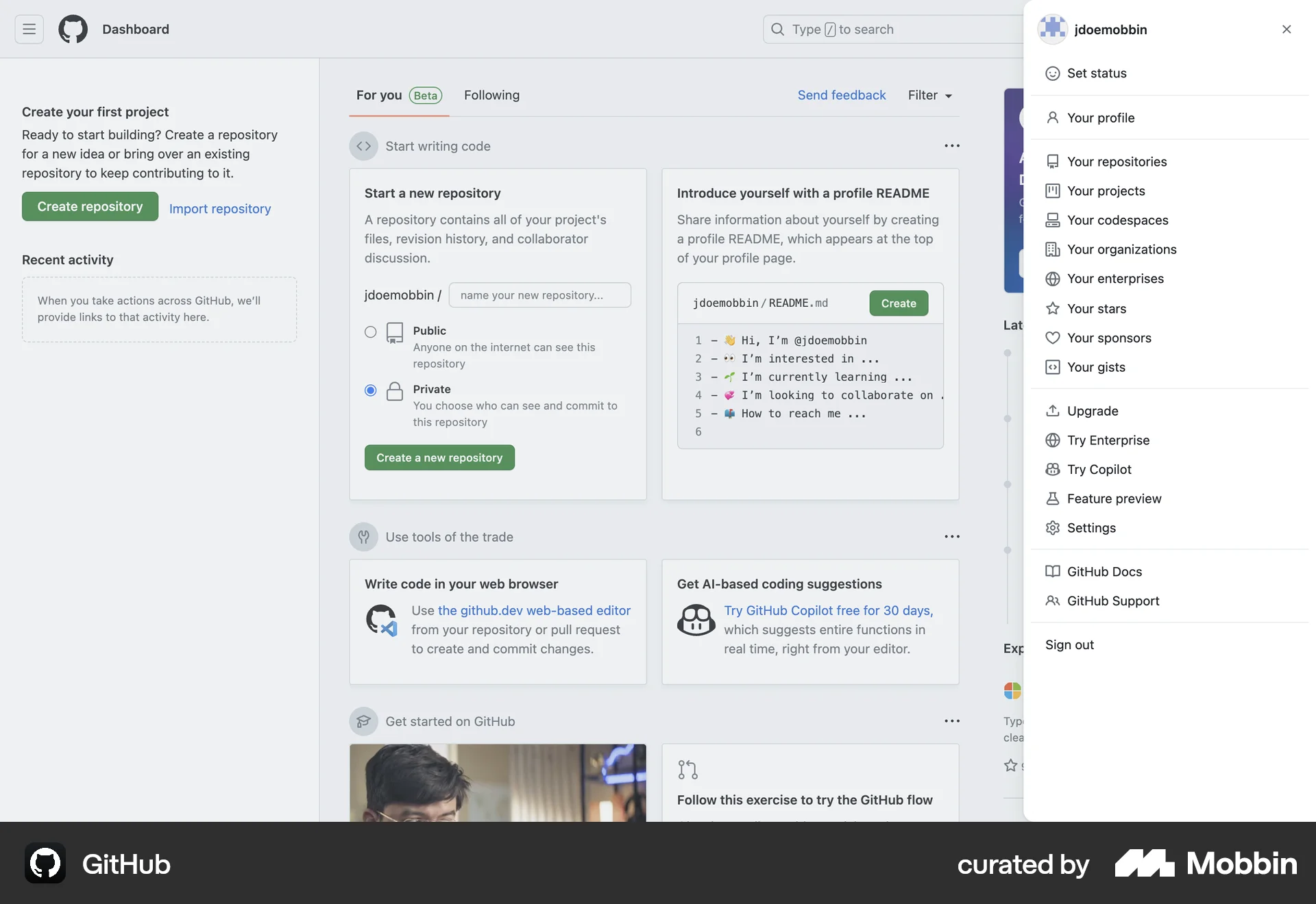 GitHub Web screen containing Drawer UI element