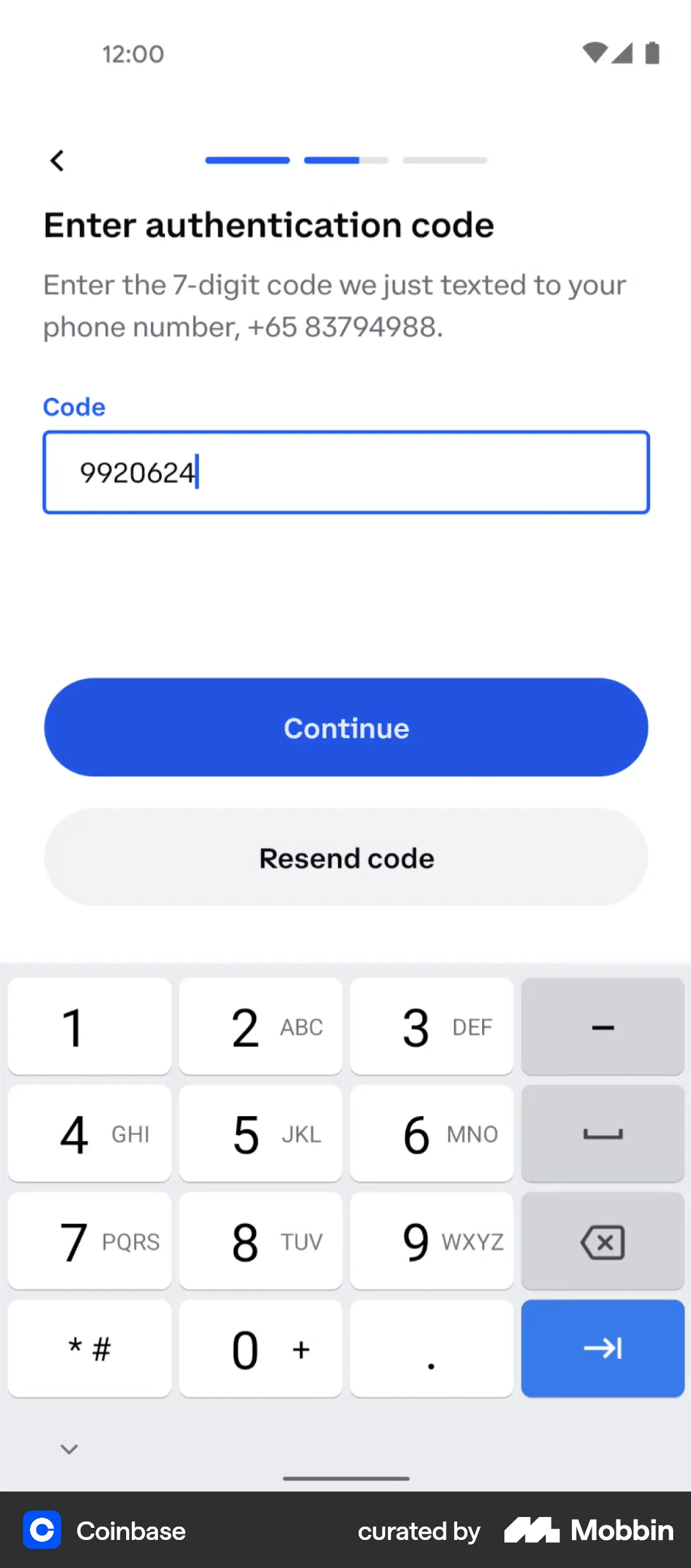 Coinbase Android Verification screen