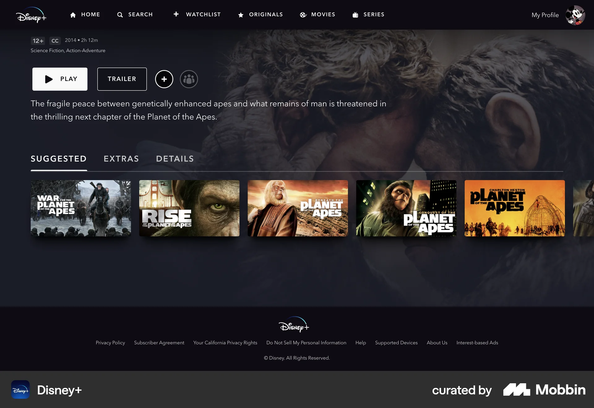 Disney+ Web TV Show & Movie Detail screen