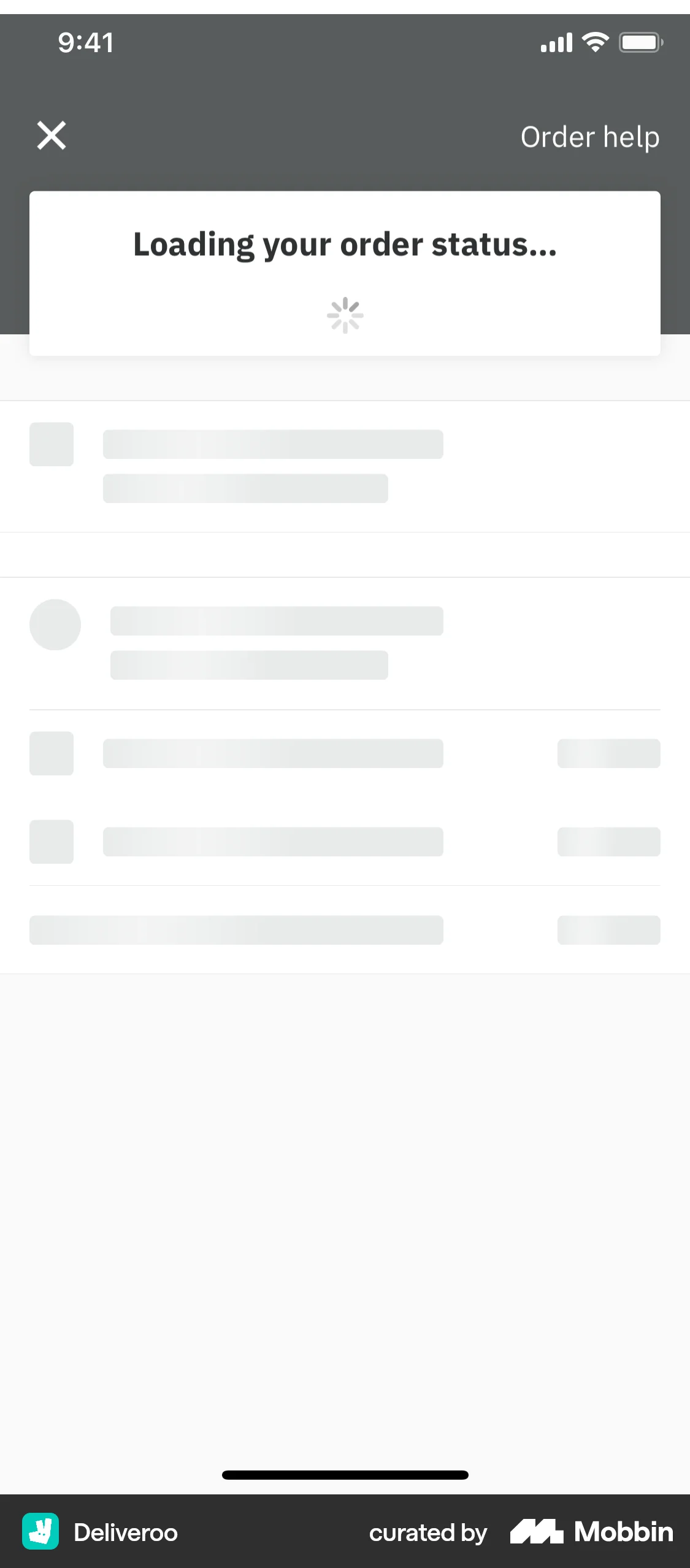 Deliveroo iOS screen containing Skeleton UI element