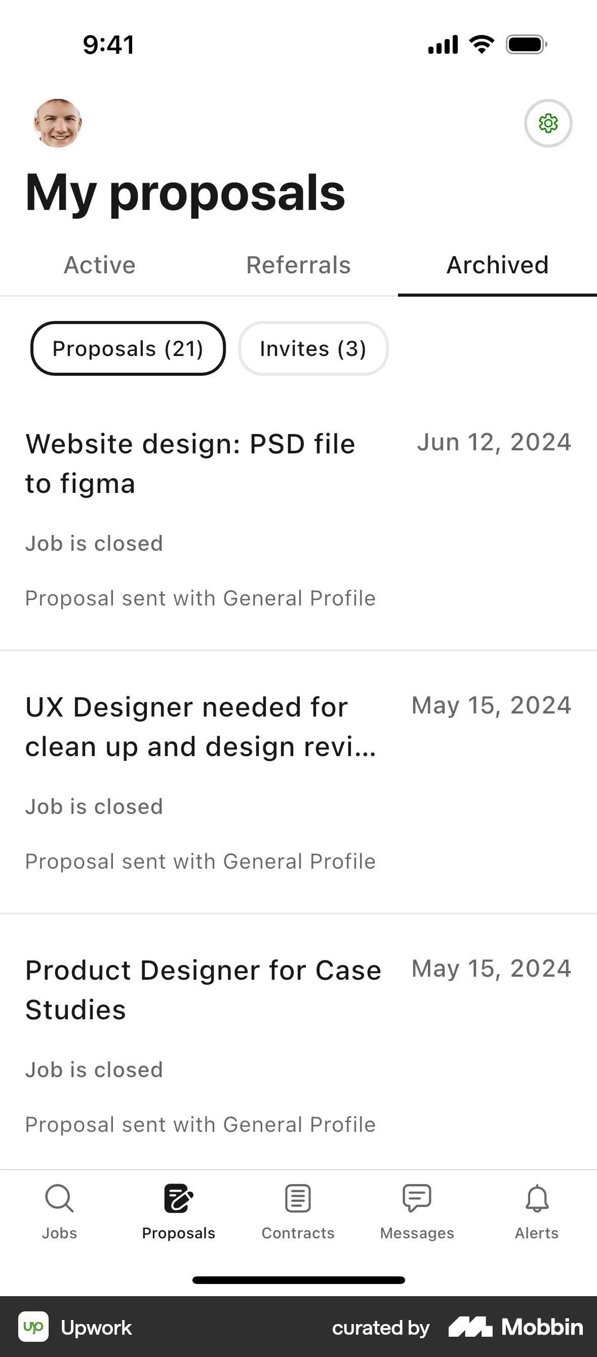Upwork iOS Trash & Archive screen