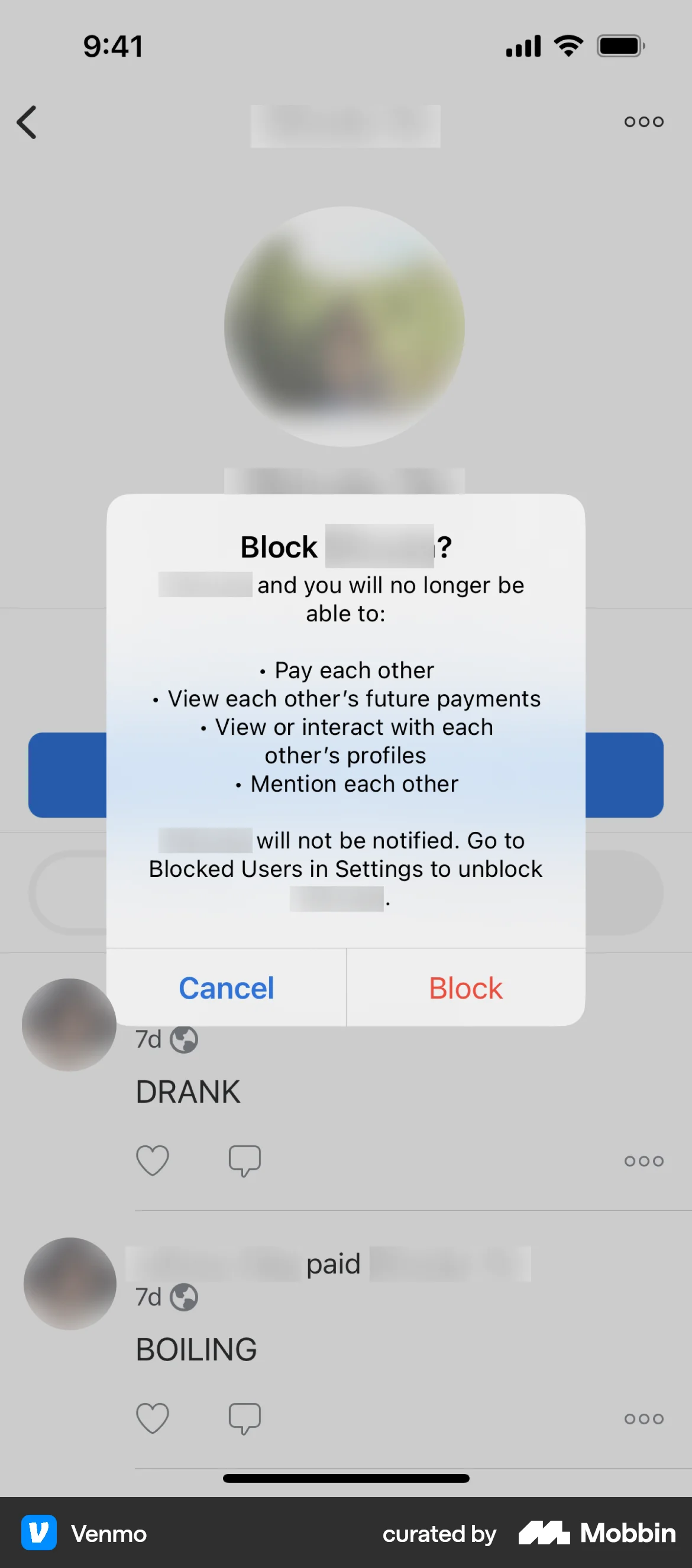 Venmo iOS Ban & Block screen