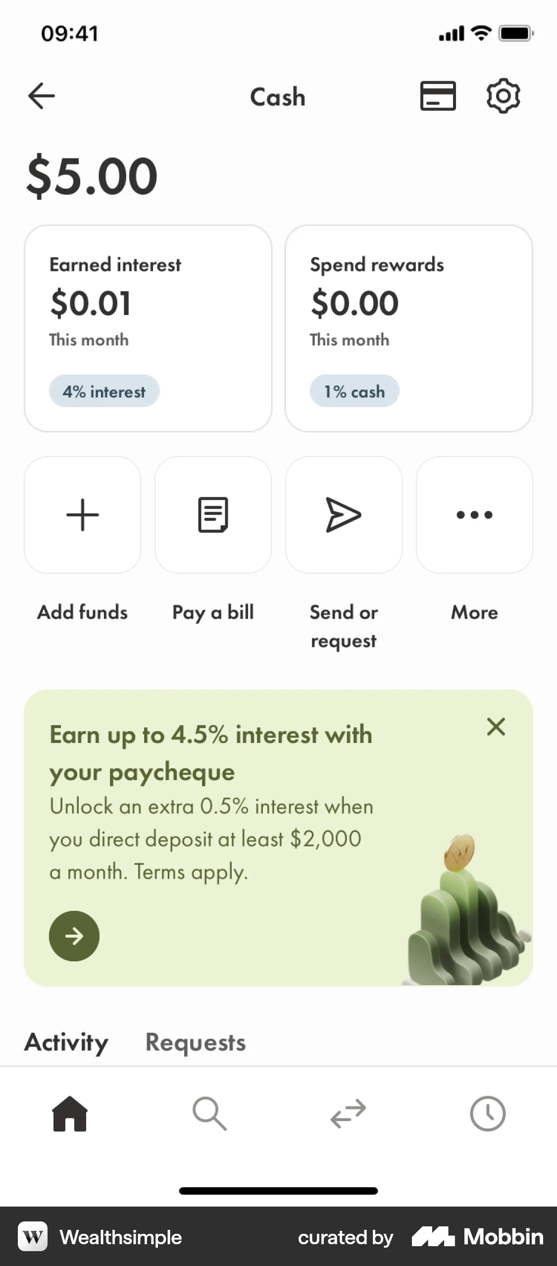 Wealthsimple iOS Wallet & Balance screen