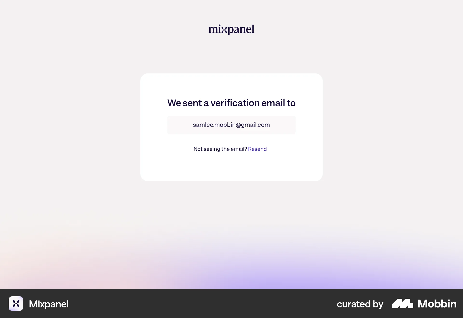 Mixpanel Web Verification screen