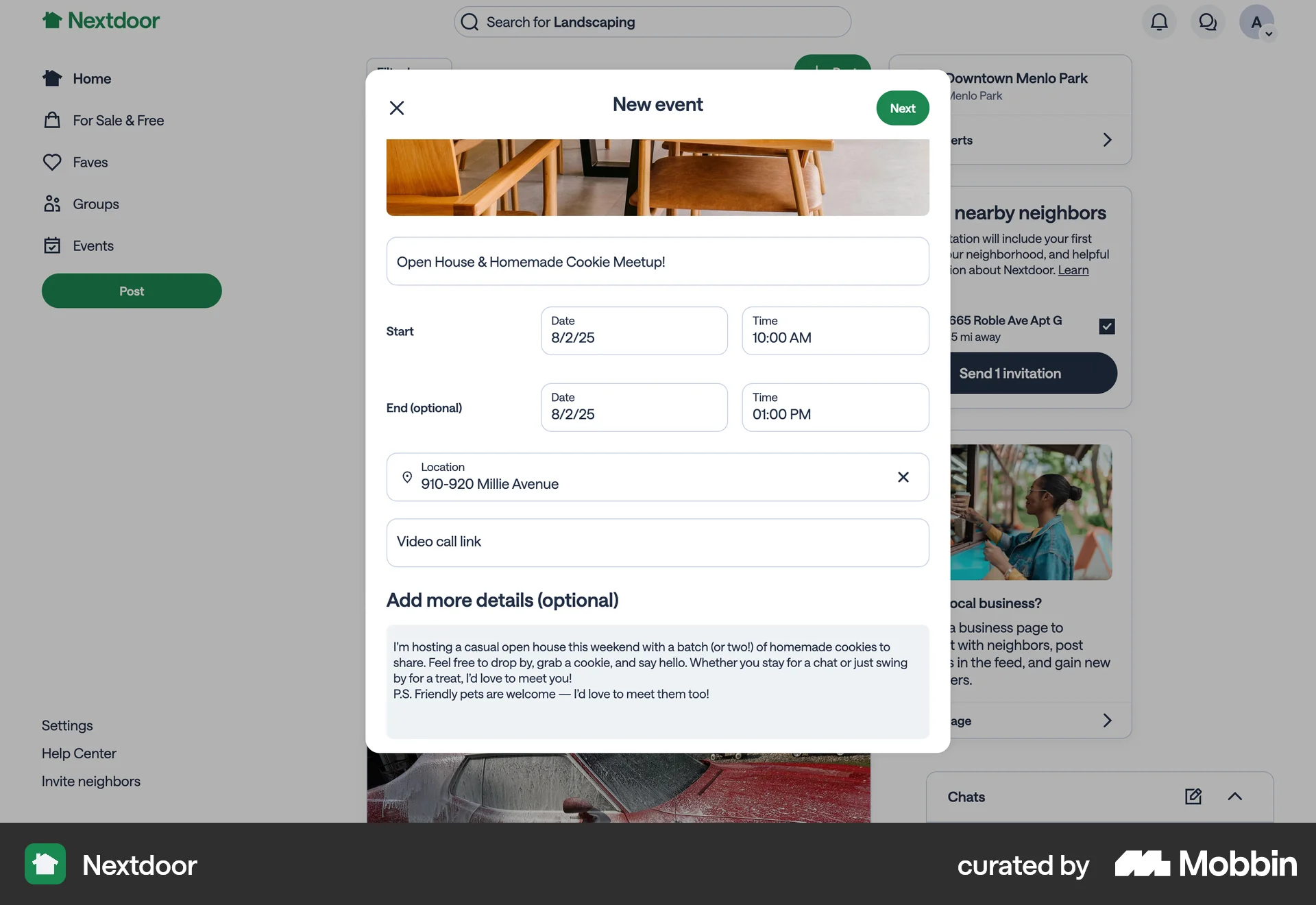Nextdoor Web screen containing Text Field UI element