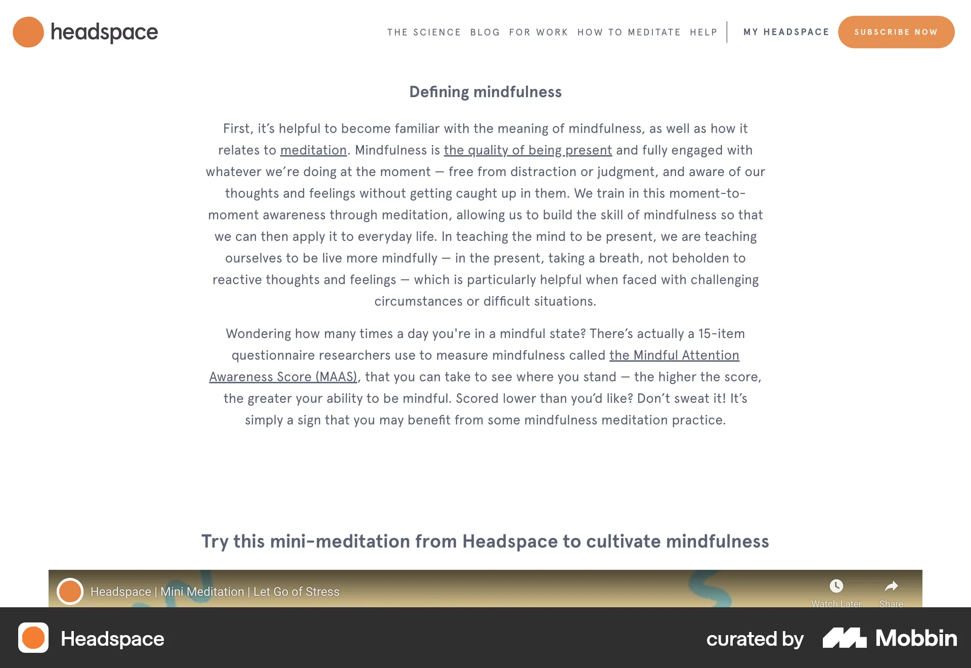 Headspace Web Article Detail screen