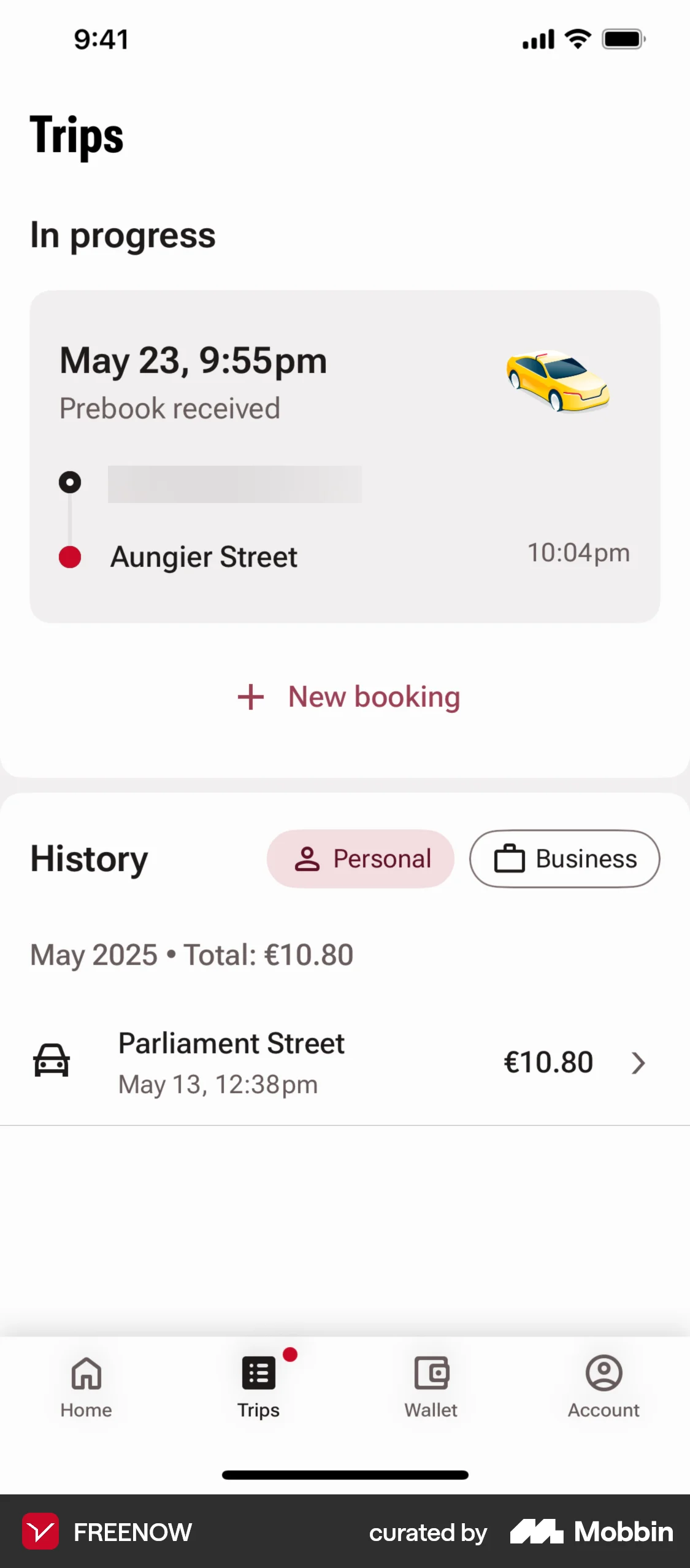 Freenow iOS Order History screen