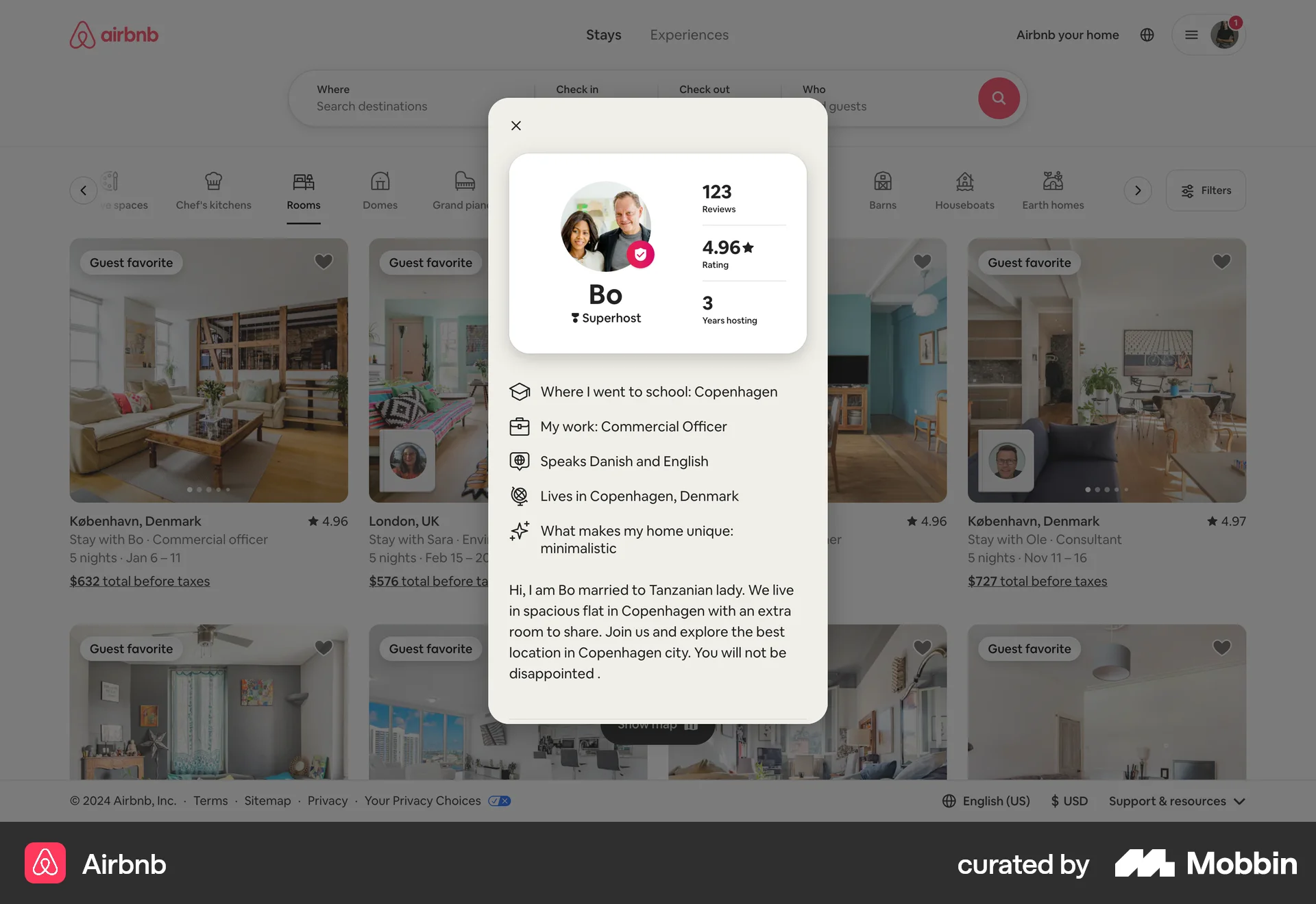 Airbnb Web User / Group Profile screen