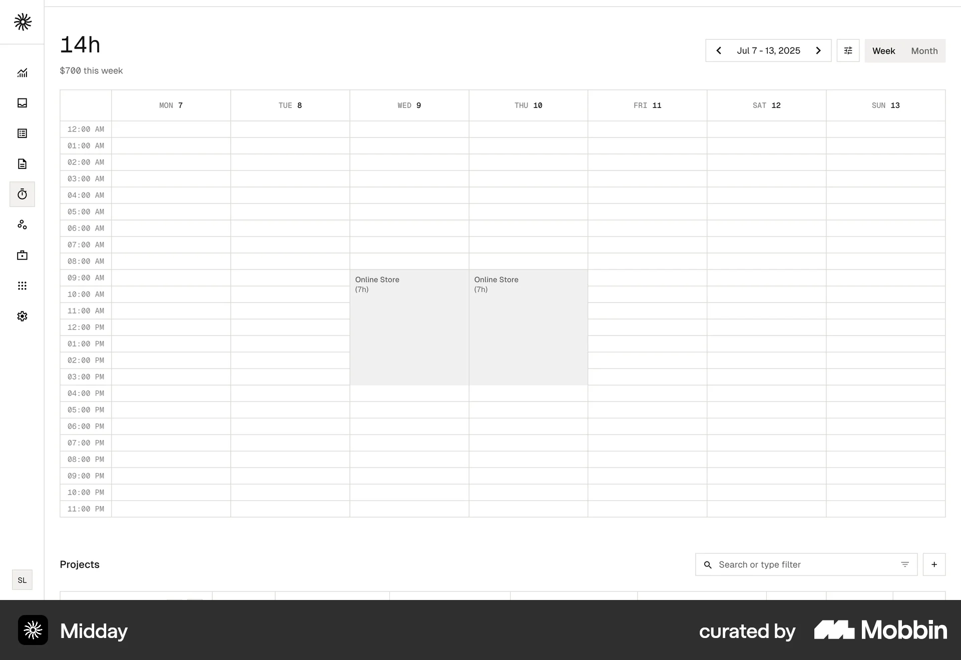 Midday Web Timeline & History screen
