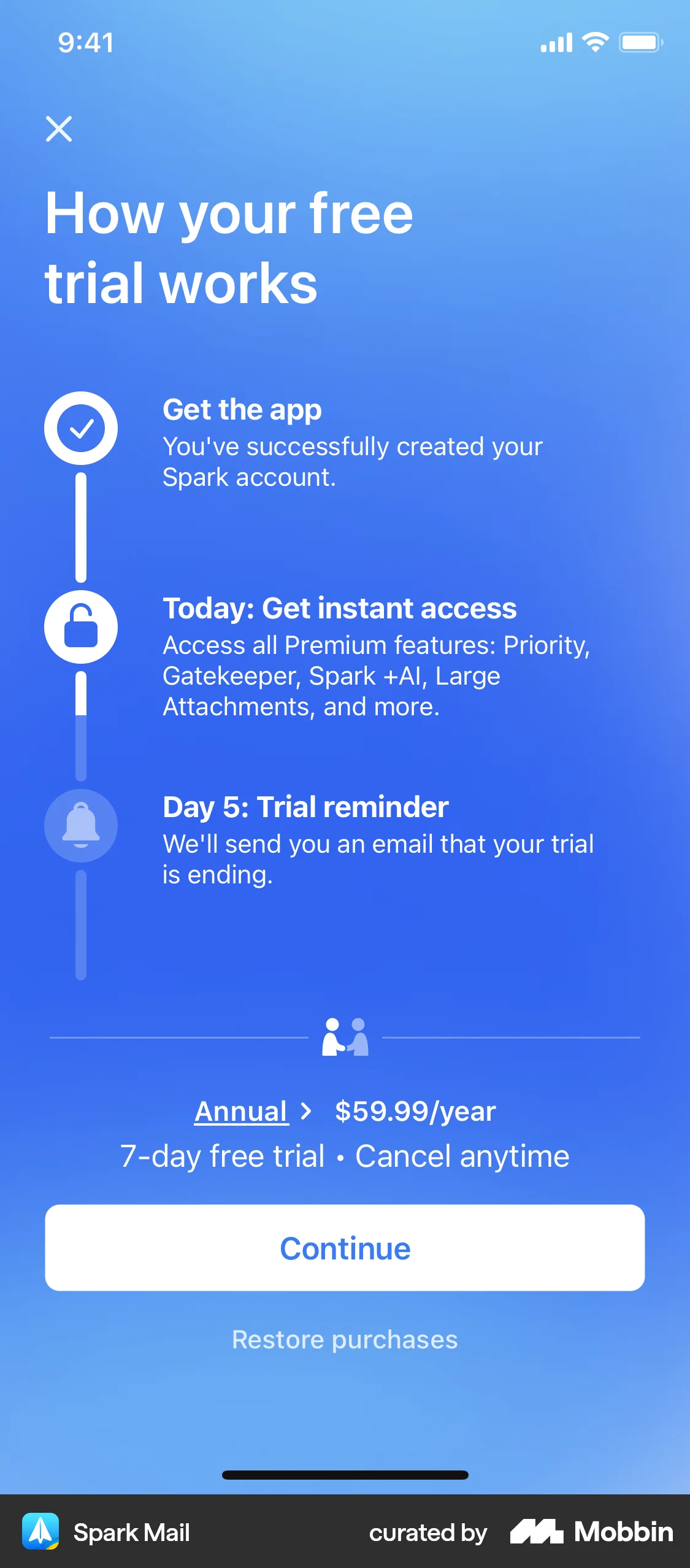 Spark Mail iOS Subscription & Paywall screen