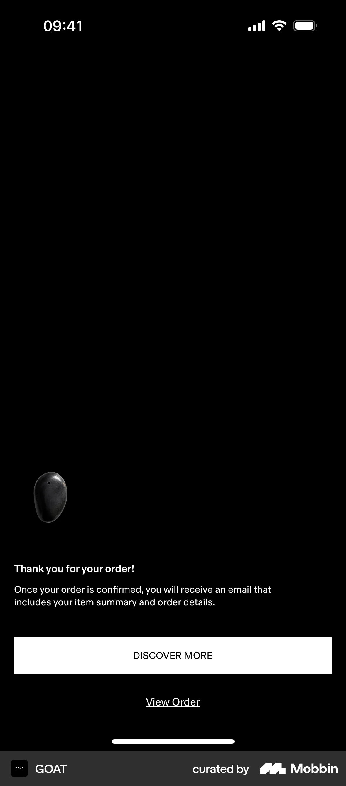 GOAT iOS Order Confirmation screen