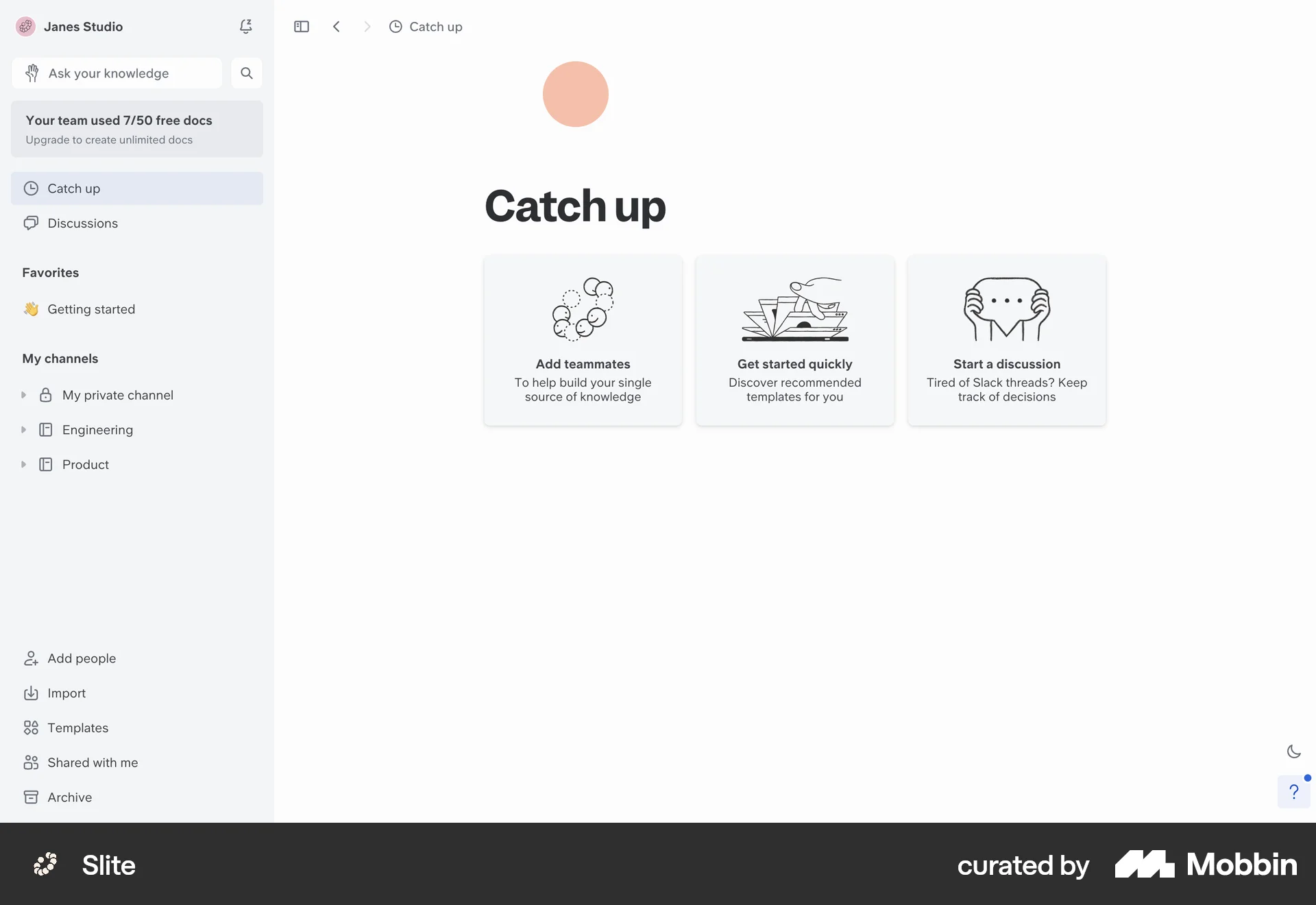Slite Web screen containing Floating Action Button UI element