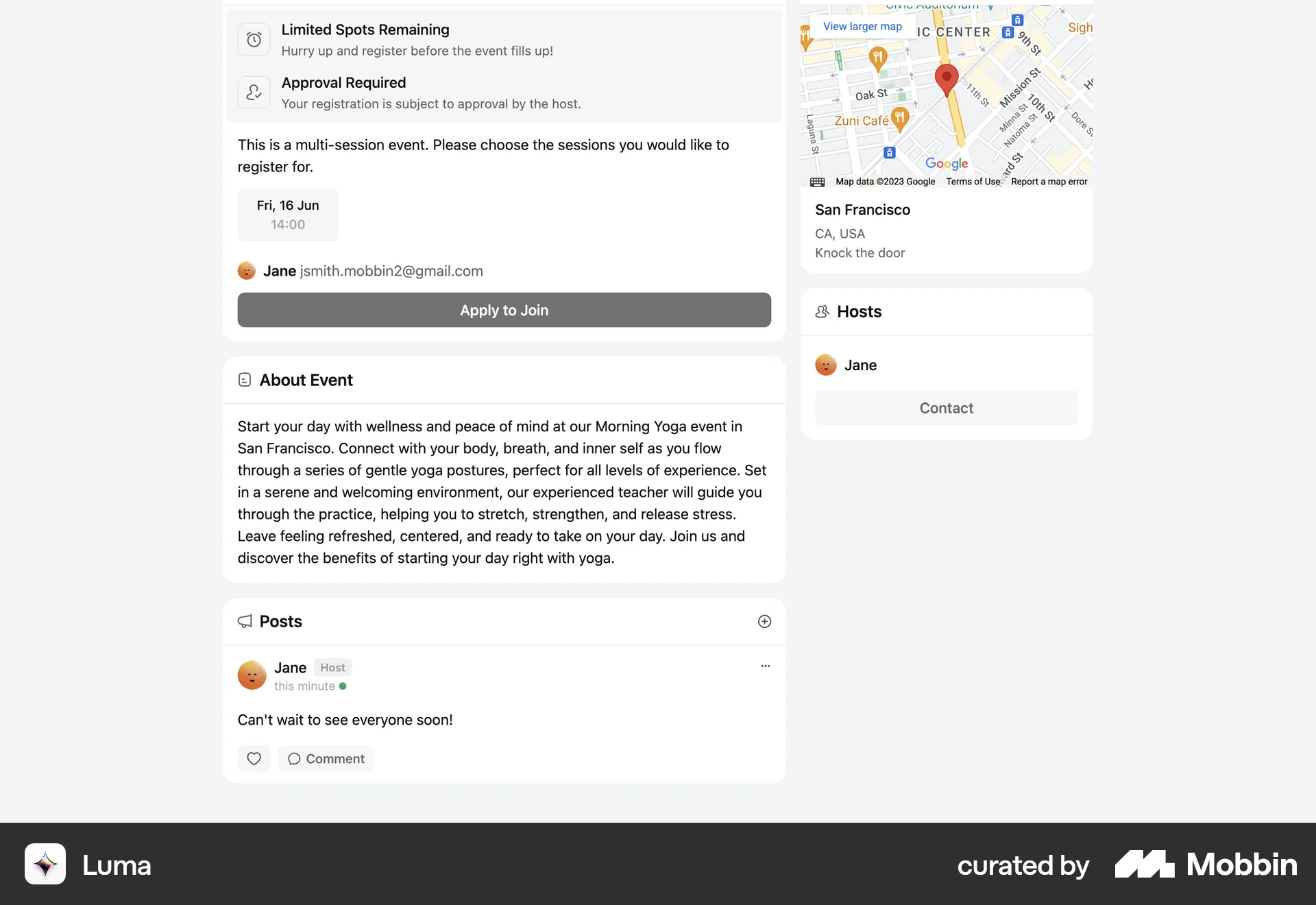 Luma Web Event Detail screen