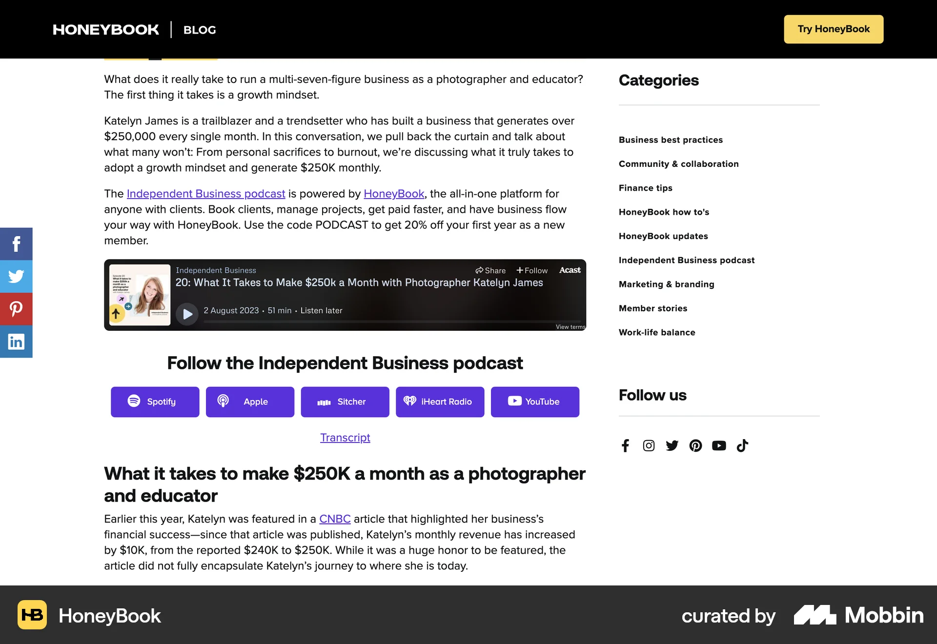 HoneyBook Web Song & Podcast Detail screen